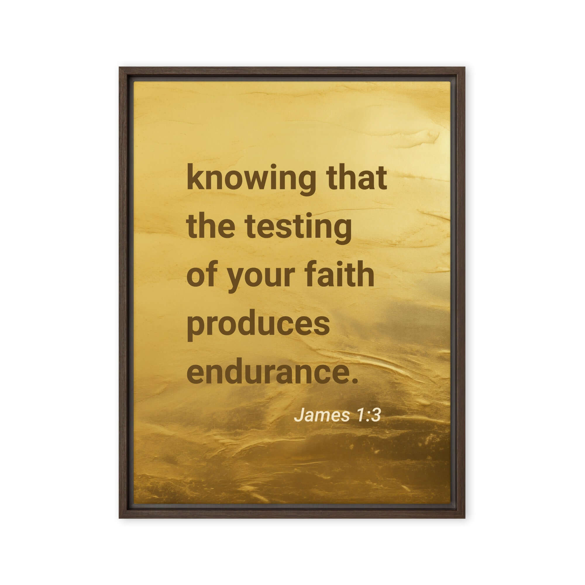 James 1:3 Bible Verse, testing of your faith Framed Canvas Print Wall Art Brown 24″×32″
