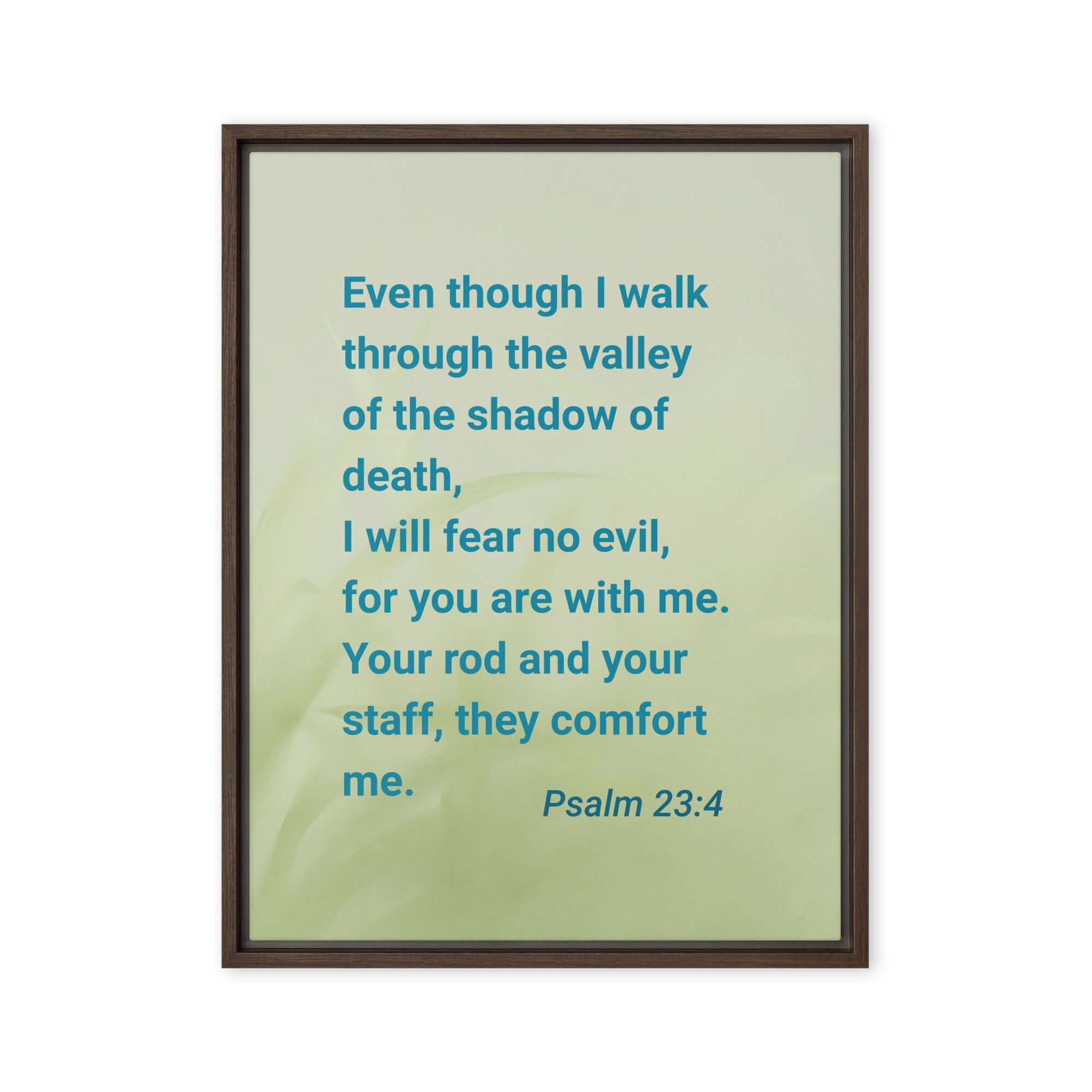 Psalm 23:4 Bible Verse, fear no evil Framed Canvas Print Wall Art Brown 24″×32″