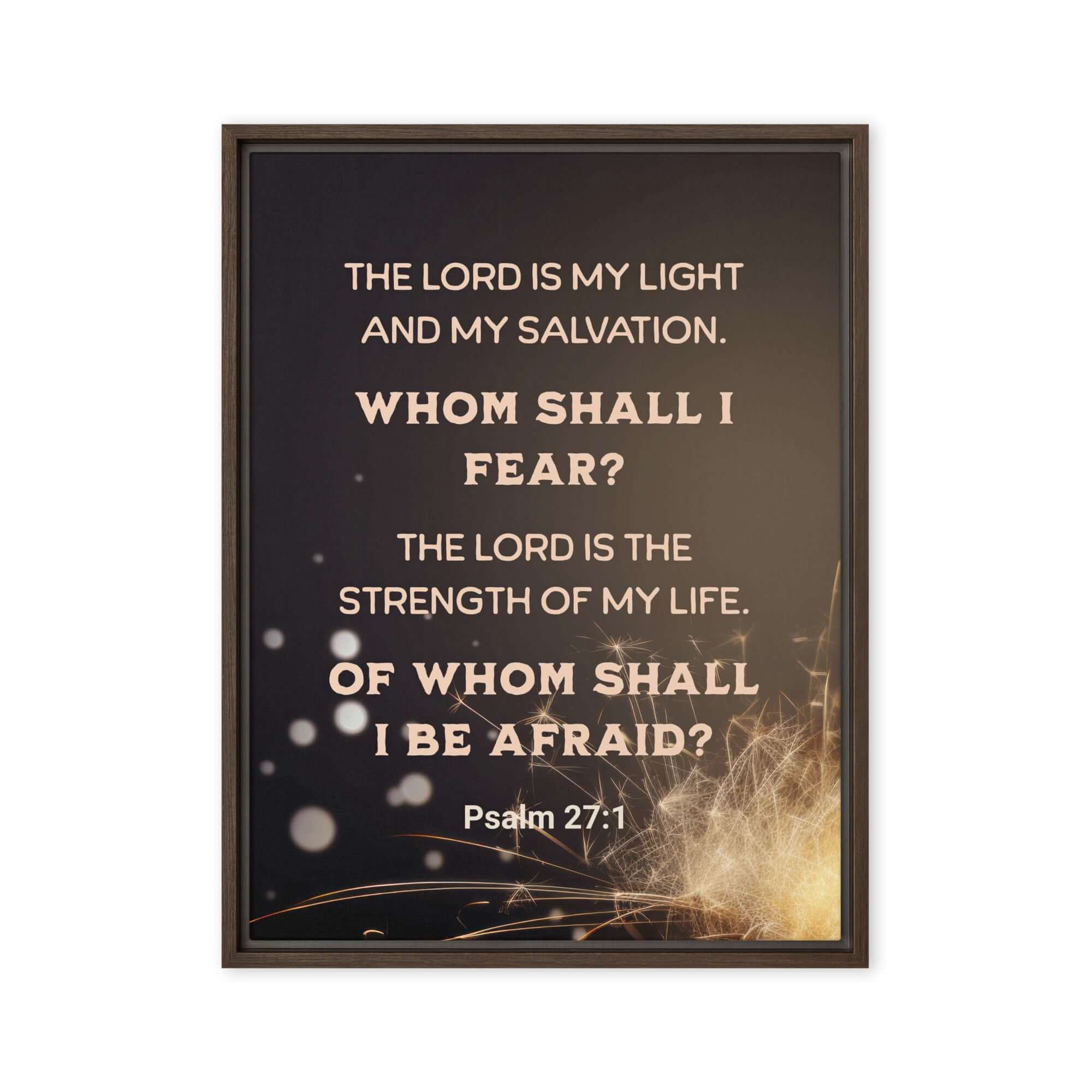 Psalm 27:1 Bible Verse, The LORD is My Light Framed Canvas Print Wall Art Brown 24″×32″