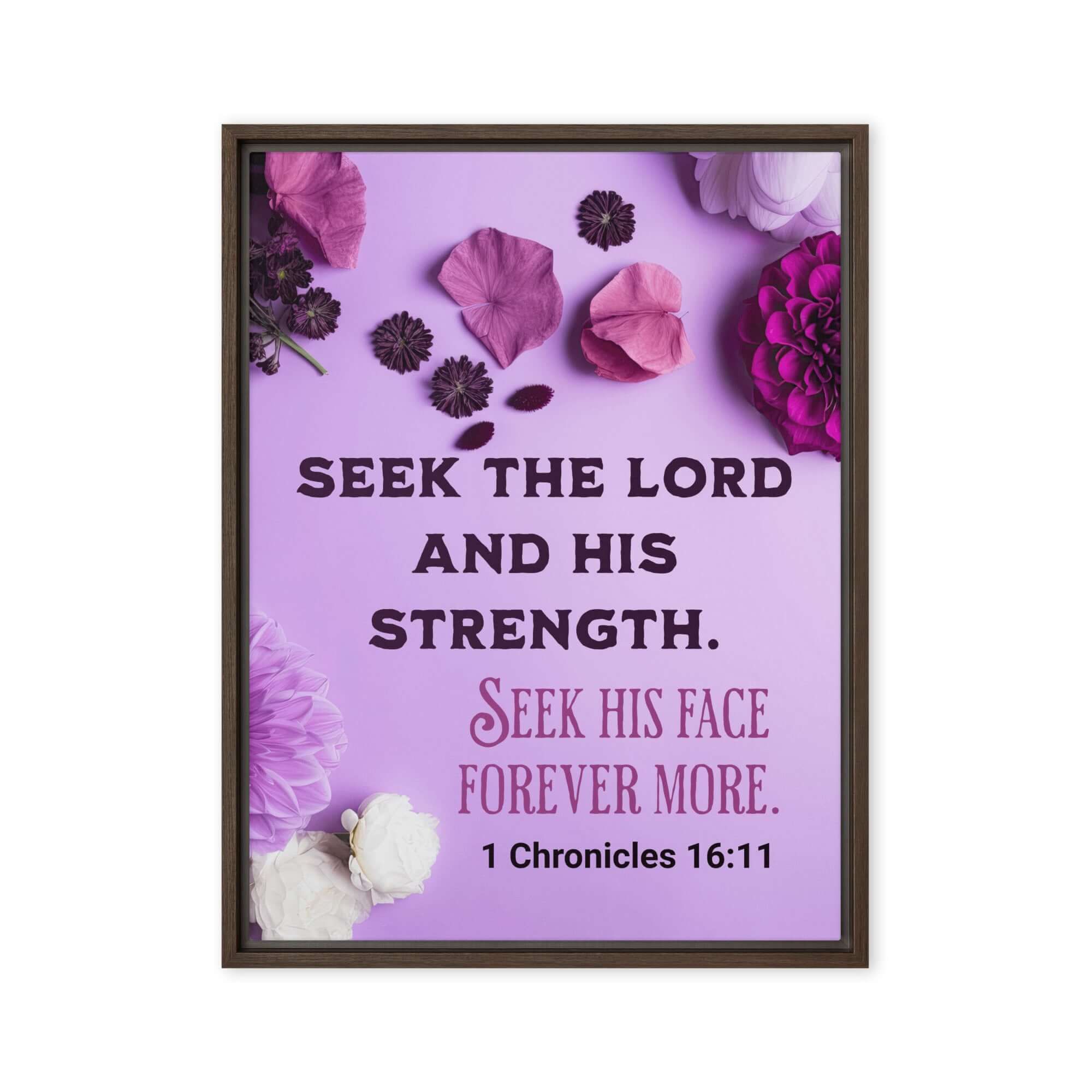 1 Chronicles 16:11 Bible Verse, Seek the LORD Framed Canvas Print Wall Art Brown 24″×32″