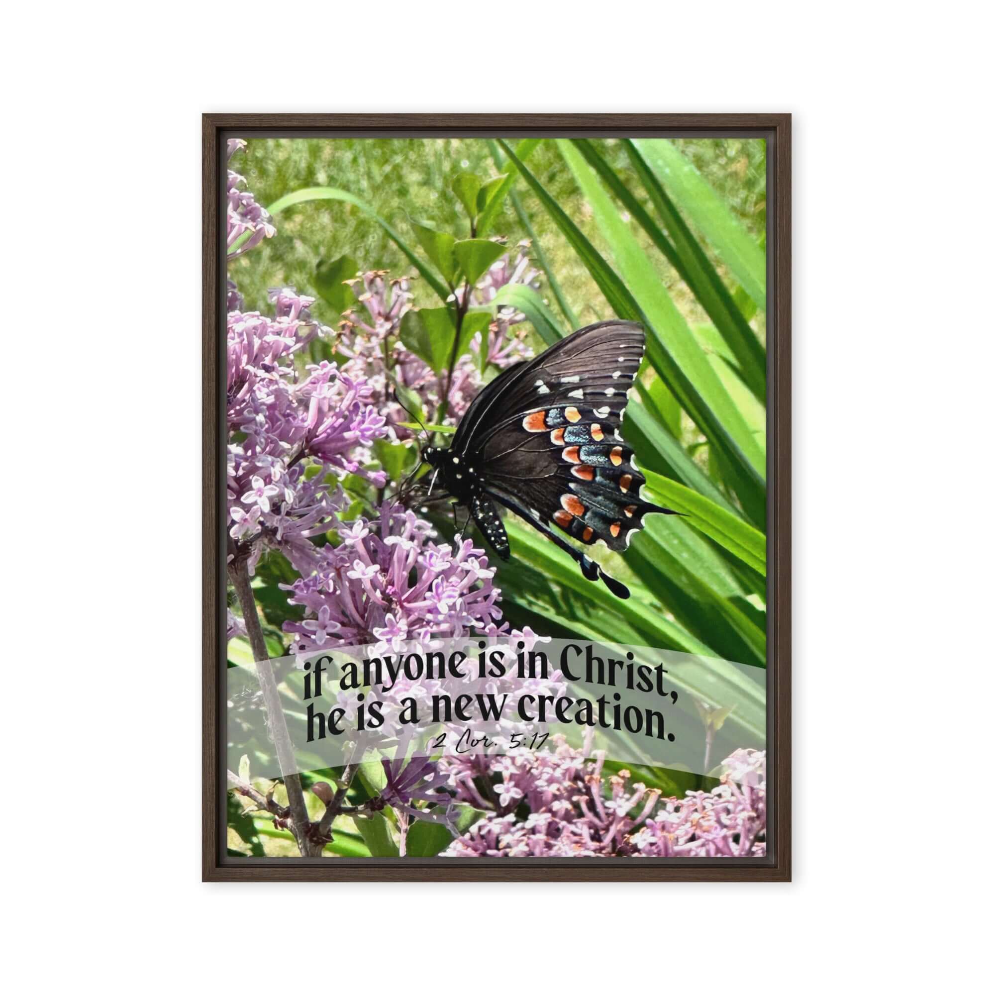 2 Corinthians 5:17 Bible Verse, Butterfly Framed Canvas Print Wall Art Brown 24″×32″