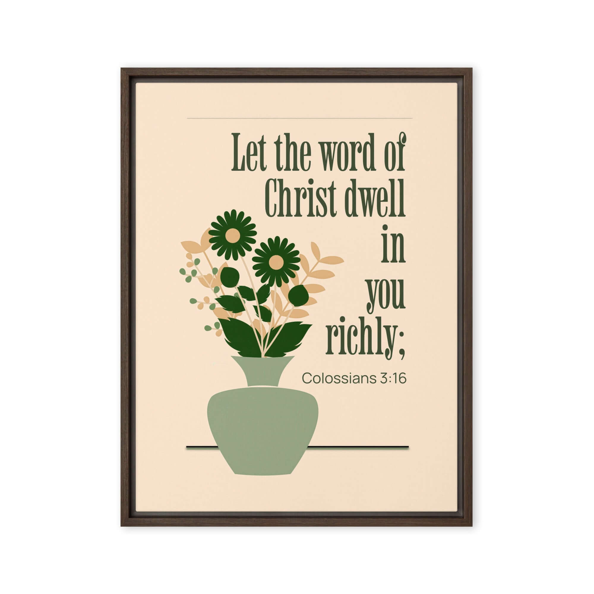 Colossians 3:16 Bible Verse, word of Christ Framed Canvas Print Wall Art Brown 24″×32″