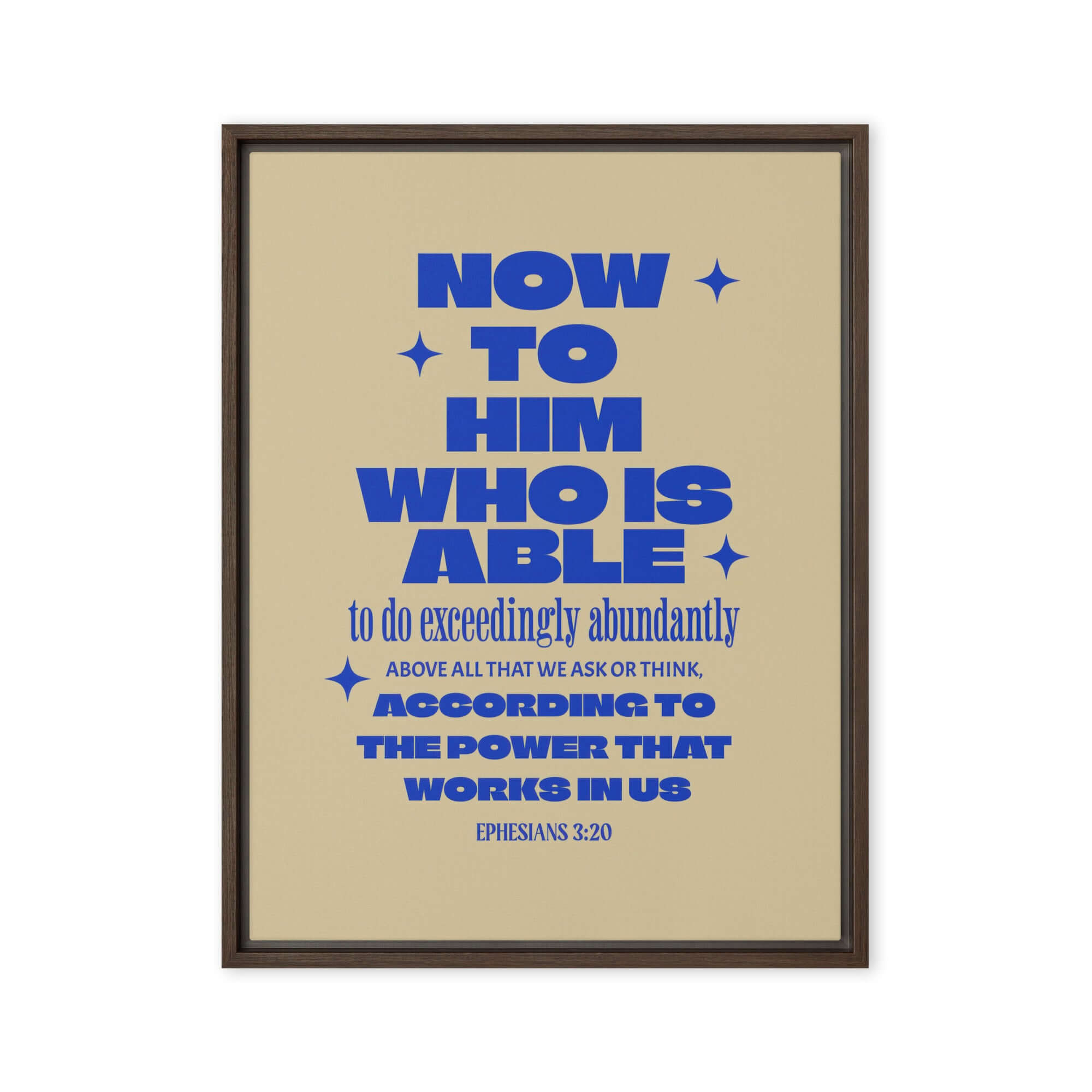 Ephesians 3:20 Bible Verse, power in us Framed Canvas Print Wall Art Brown 24″×32″