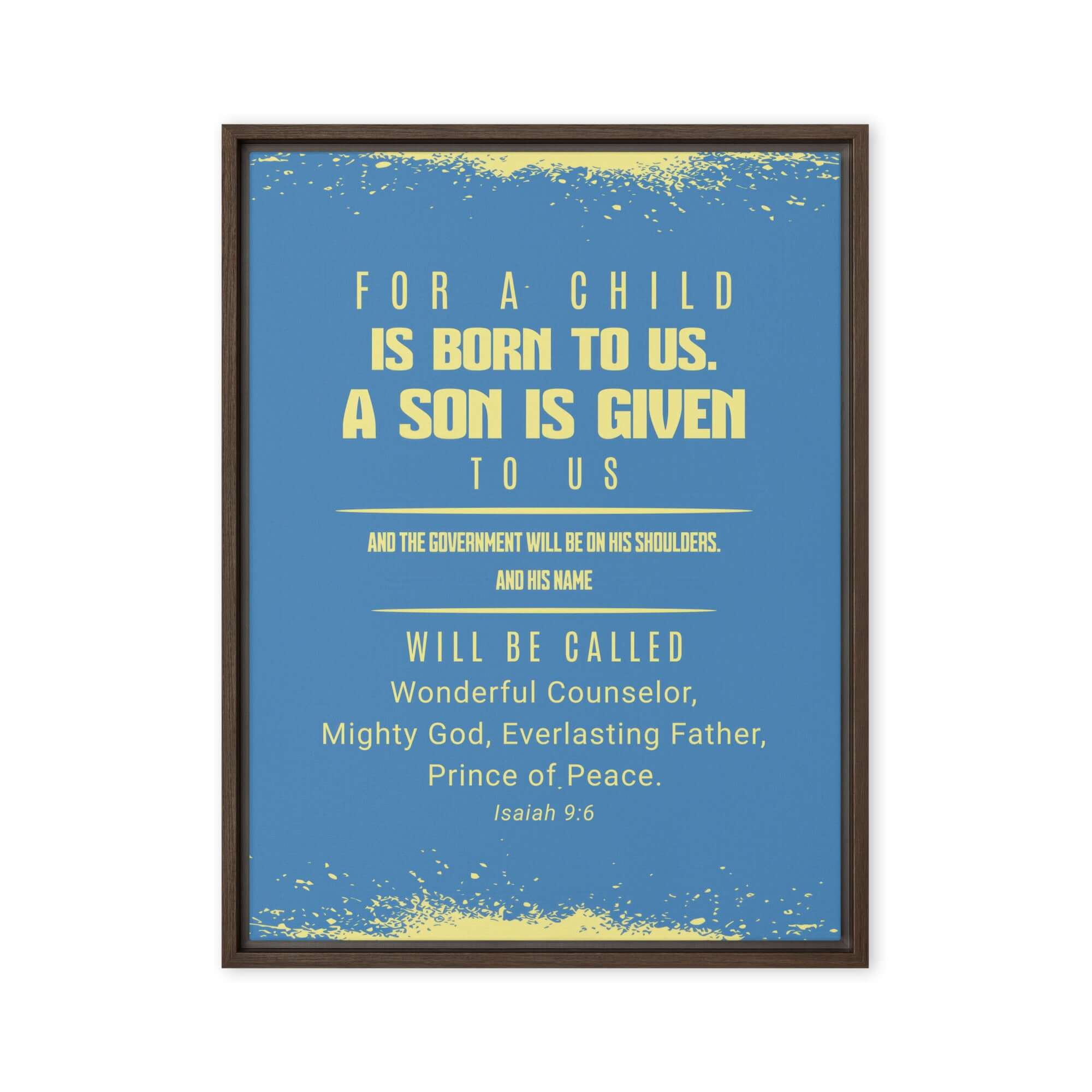 Isaiah 9:6 Bible Verse, Mighty God Framed Canvas Print Wall Art Brown 24″×32″