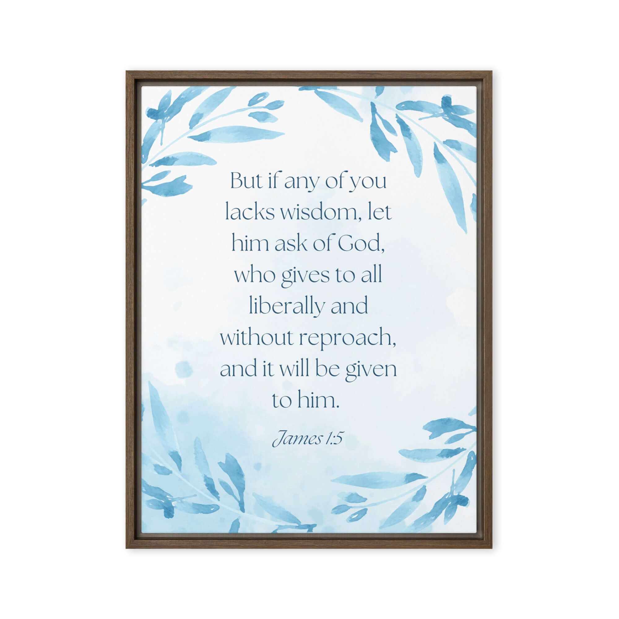 James 1:5 Bible Verse, lacks wisdom Framed Canvas Print Wall Art Brown 24″×32″