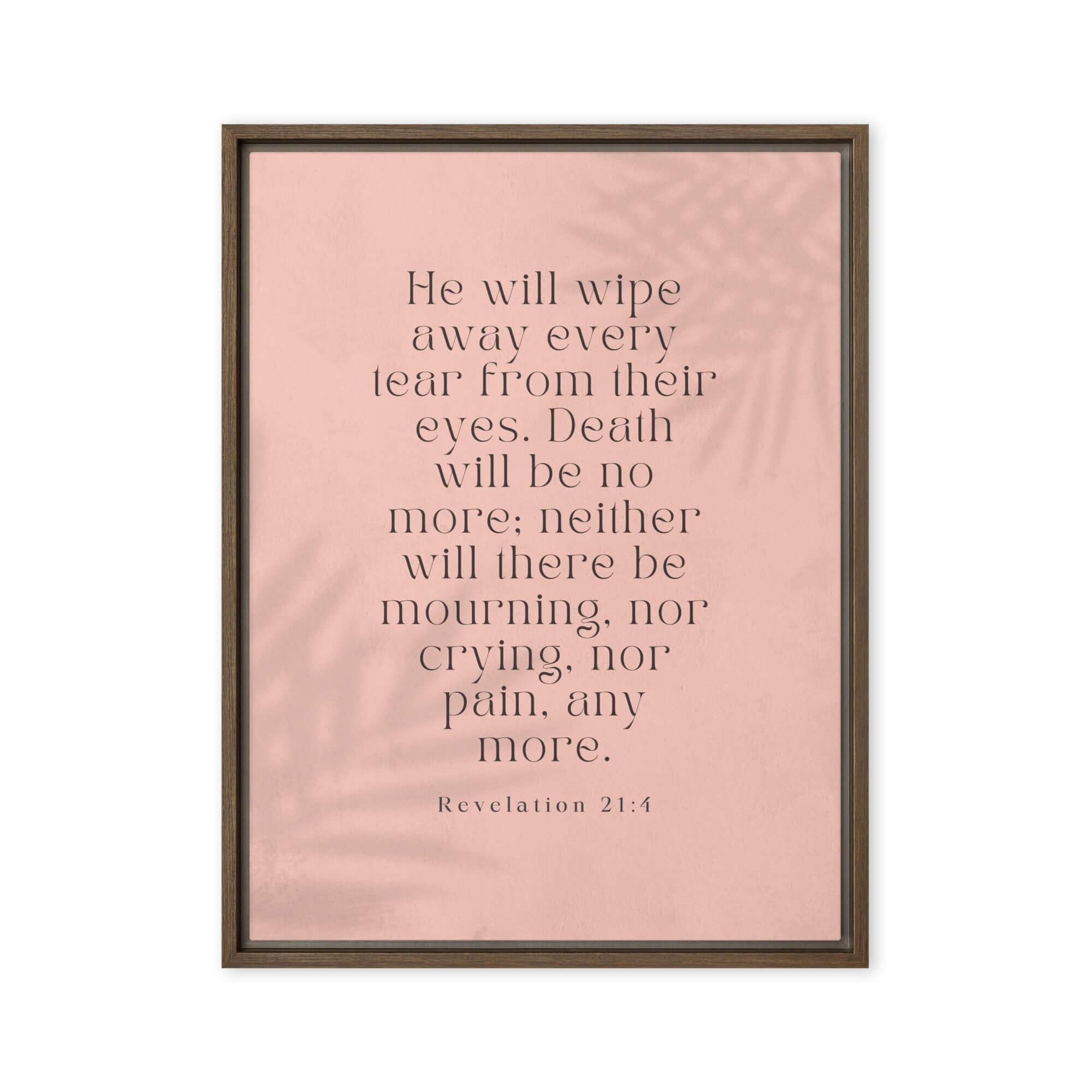 Revelation 21:4 Bible Verse, their eyes Framed Canvas Print Wall Art Brown 24″×32″