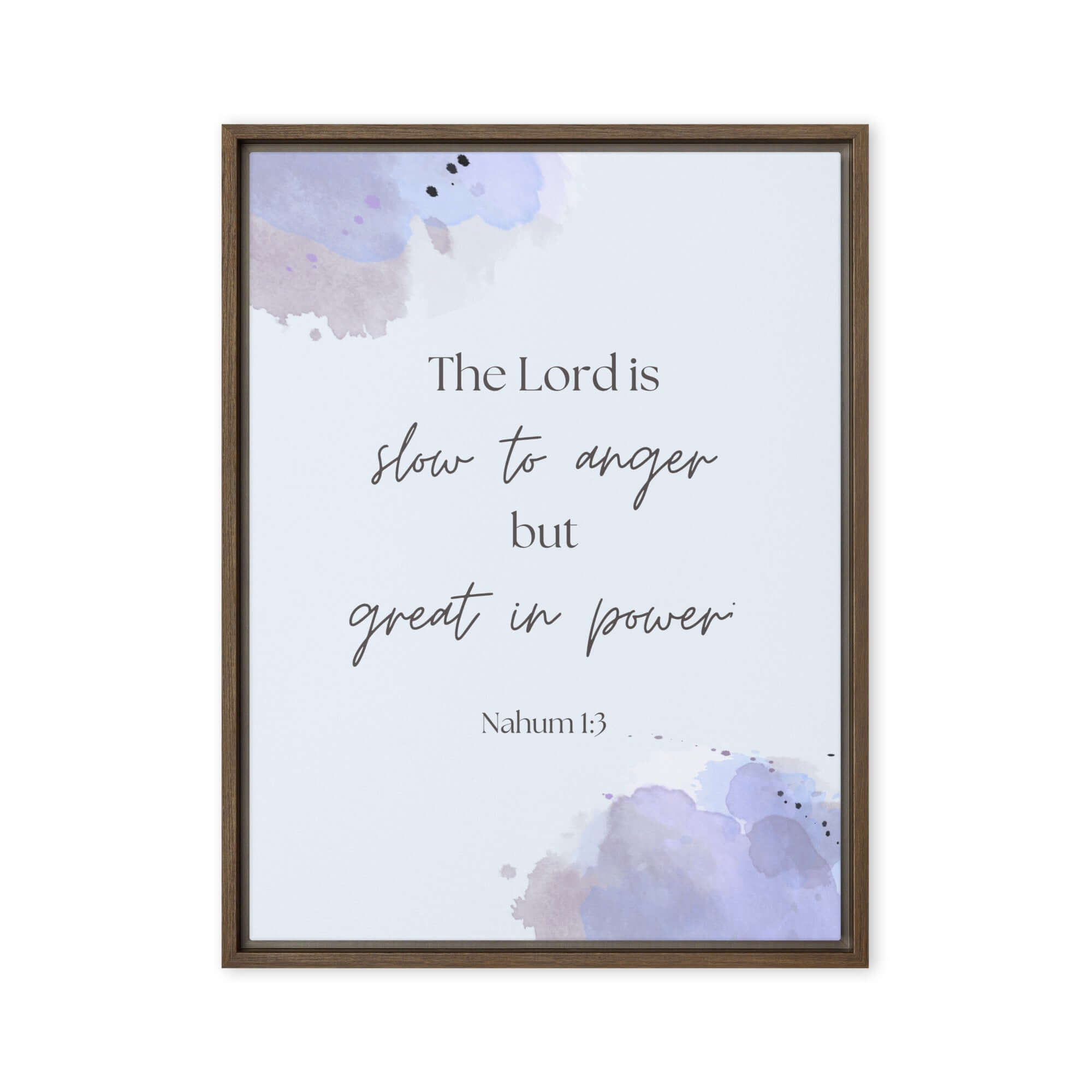 Nahum 1:3 Bible Verse, great in power Framed Canvas Print Wall Art Brown 24″×32″