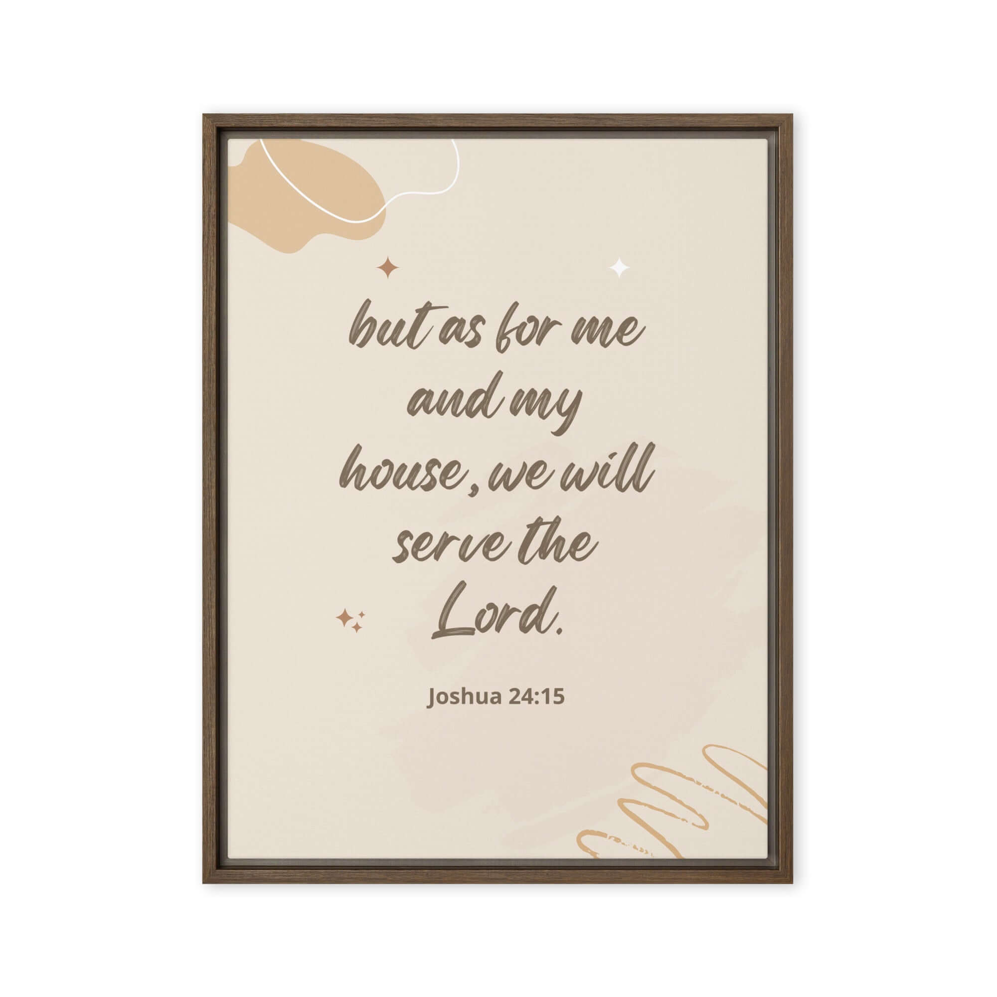 Joshua 24:15 Bible Verse, will serve Framed Canvas Print Wall Art Brown 24″×32″