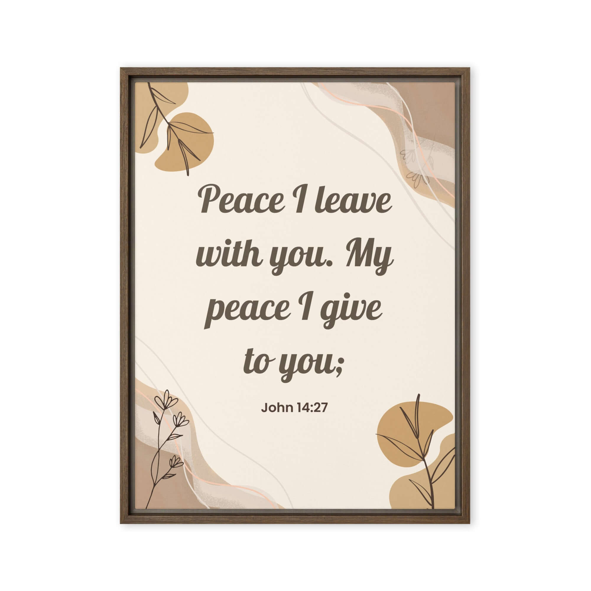 John 14:27 Bible Verse, Peace I Framed Canvas Print Wall Art Brown 24″×32″