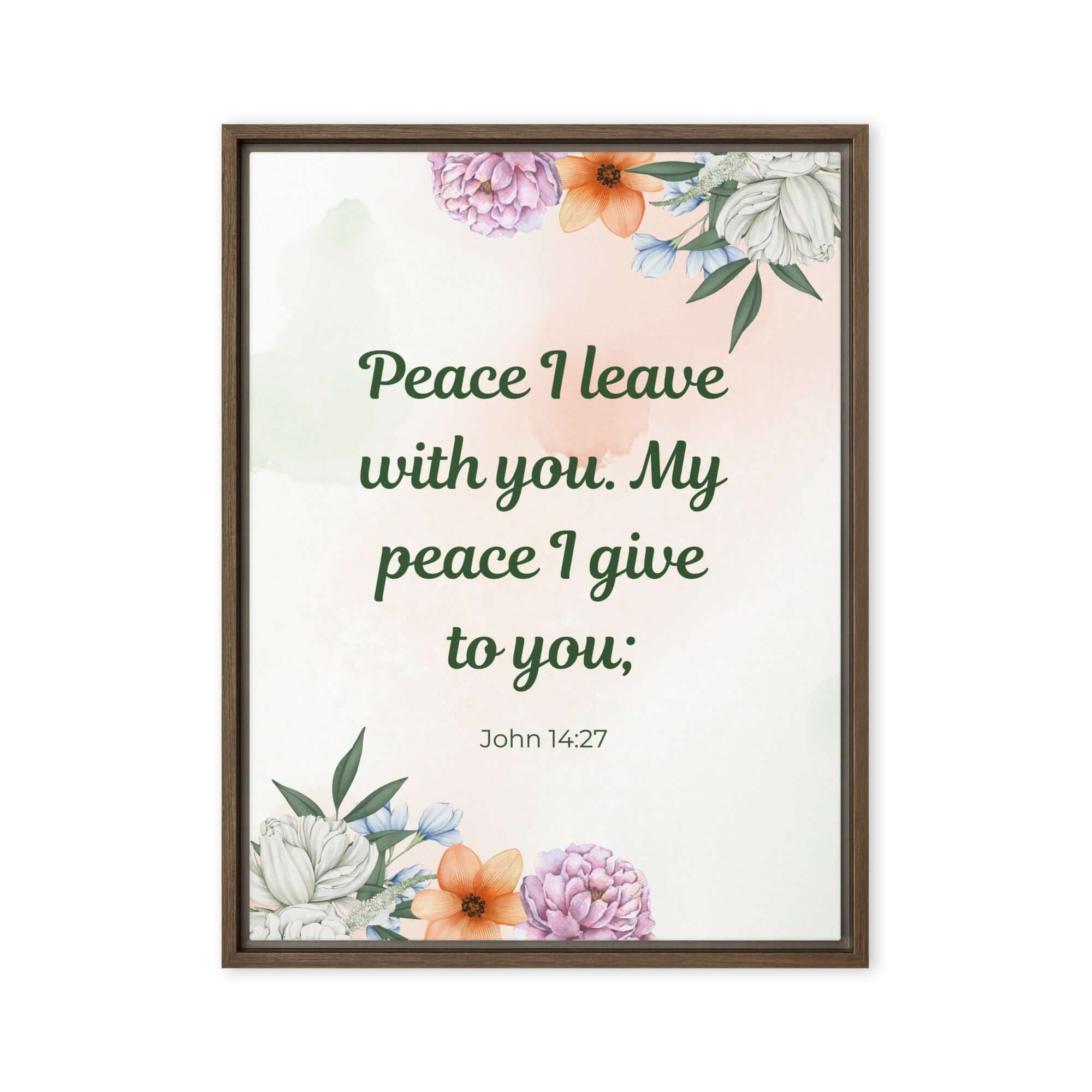 John 14:27 Bible Verse, with you Framed Canvas Print Wall Art Brown 24″×32″