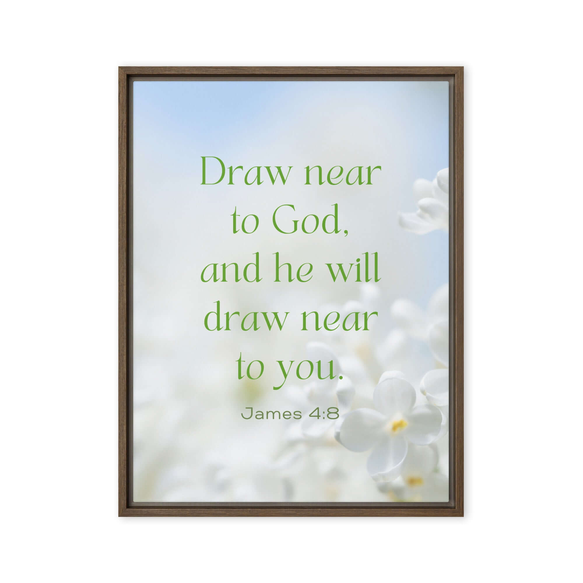 James 4:8 Bible Verse, Draw near Framed Canvas Print Wall Art Brown 24″×32″