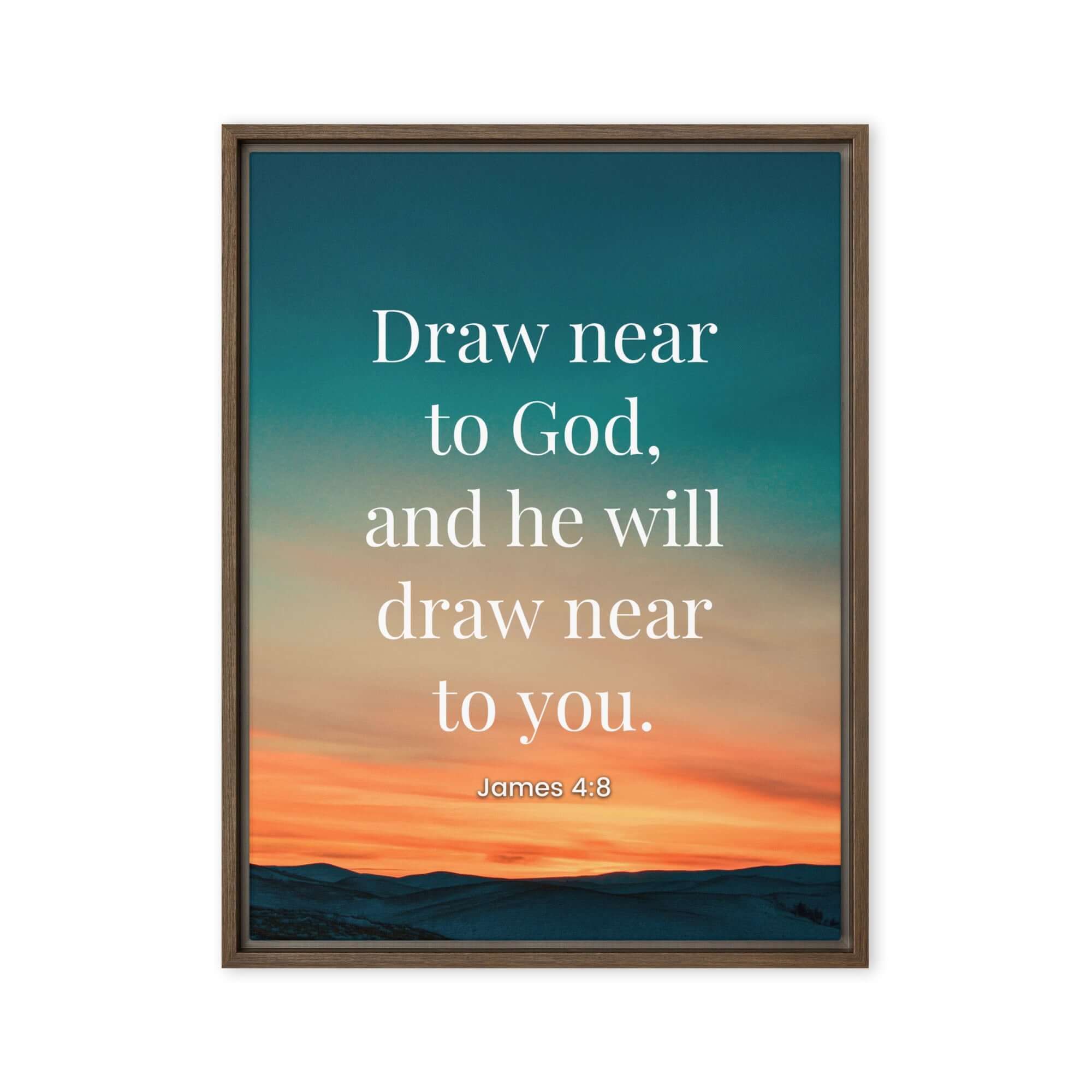 James 4:8 Bible Verse, near to God Framed Canvas Print Wall Art Brown 24″×32″