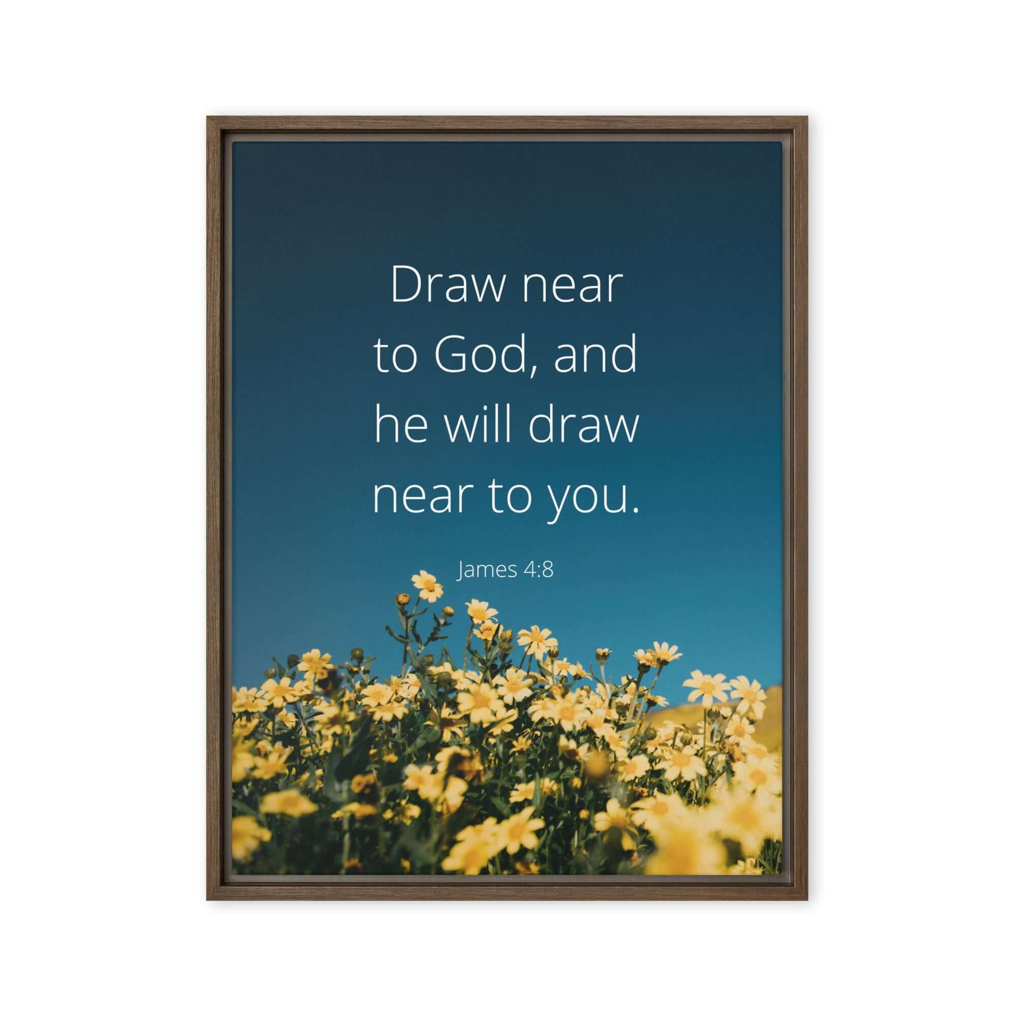 James 4:8 Bible Verse, near to you Framed Canvas Print Wall Art Brown 24″×32″