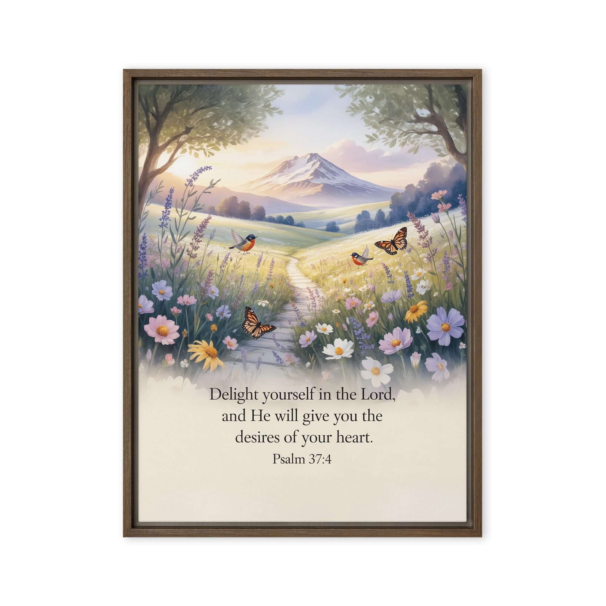 Psalm 37:4 Bible Verse, Delight Framed Canvas Brown 24″×32″