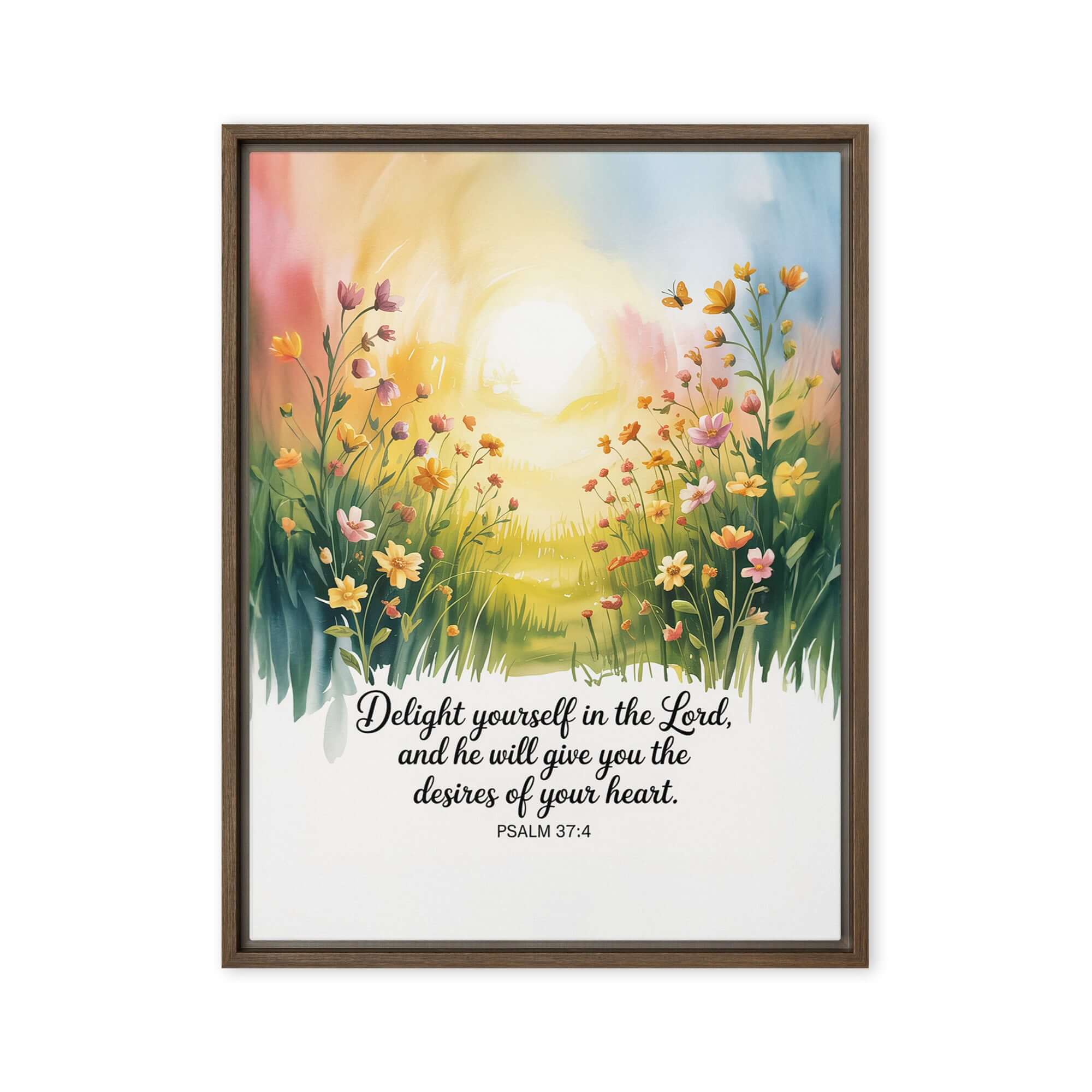 Psalm 37:4 Bible Verse, will give Framed Canvas Brown 24″×32″