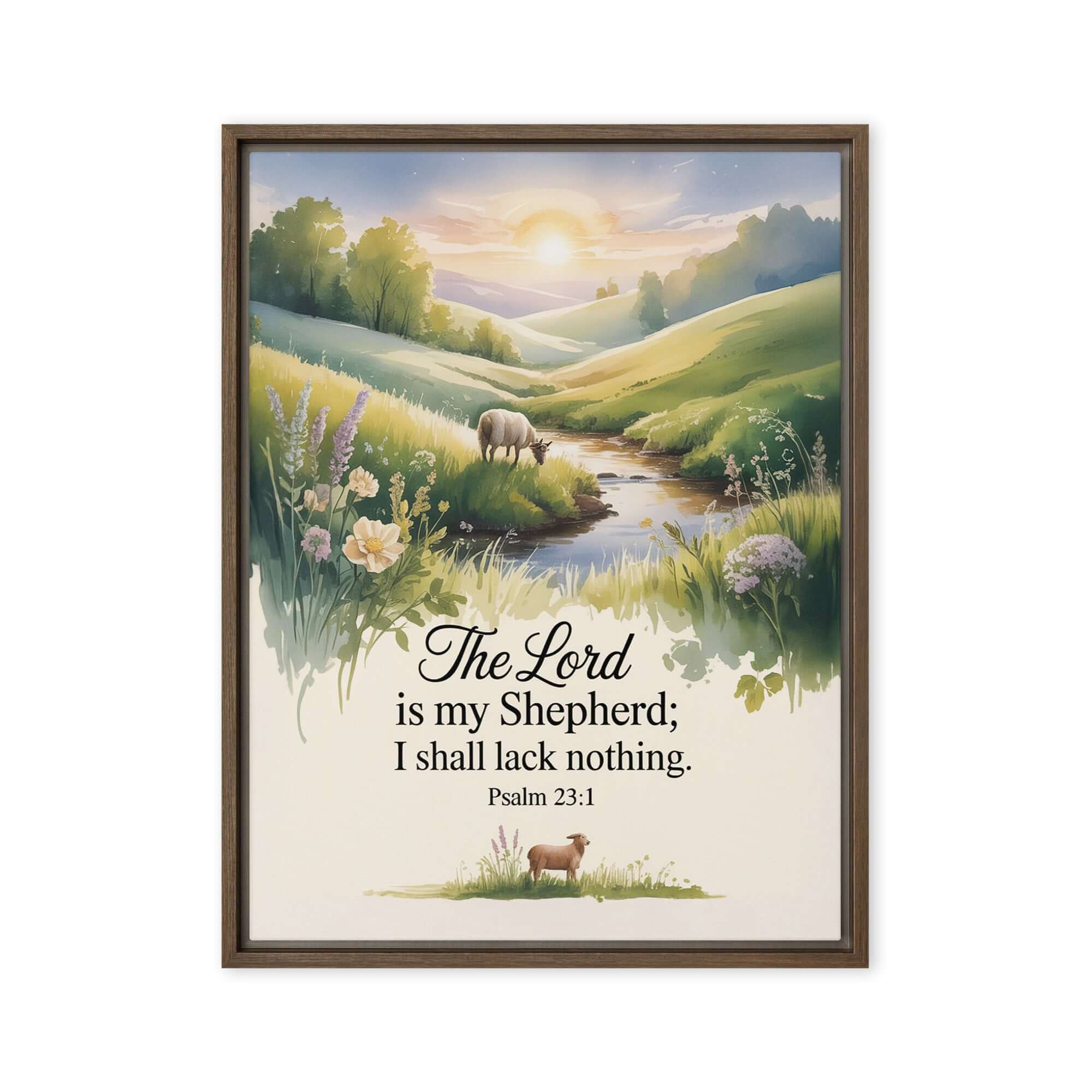 Psalm 23:1 Bible Verse, Lord Framed Canvas Brown 24″×32″