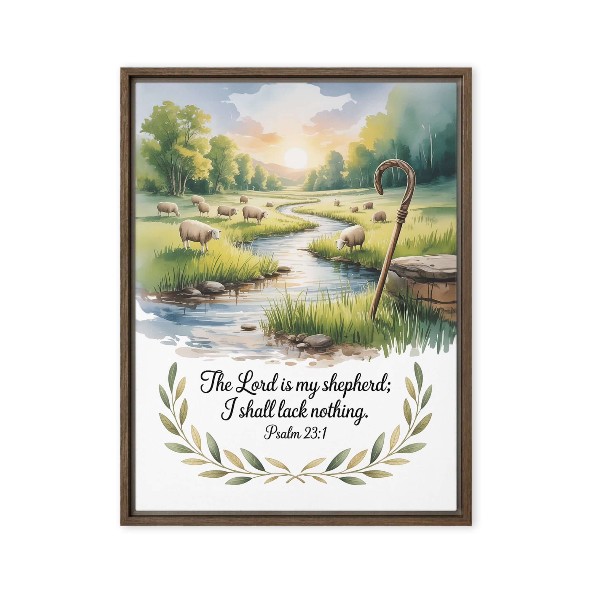 Psalm 23:1 Bible Verse, is my Framed Canvas Brown 24″×32″