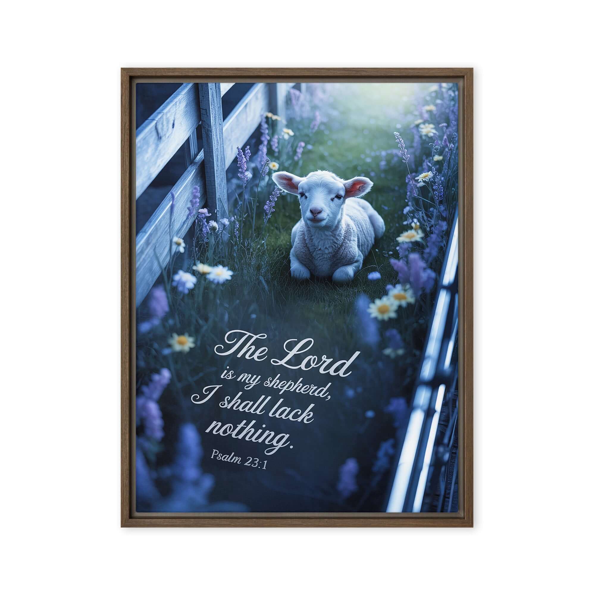 Psalm 23:1 Bible Verse, Shepherd Framed Canvas Brown 24″×32″