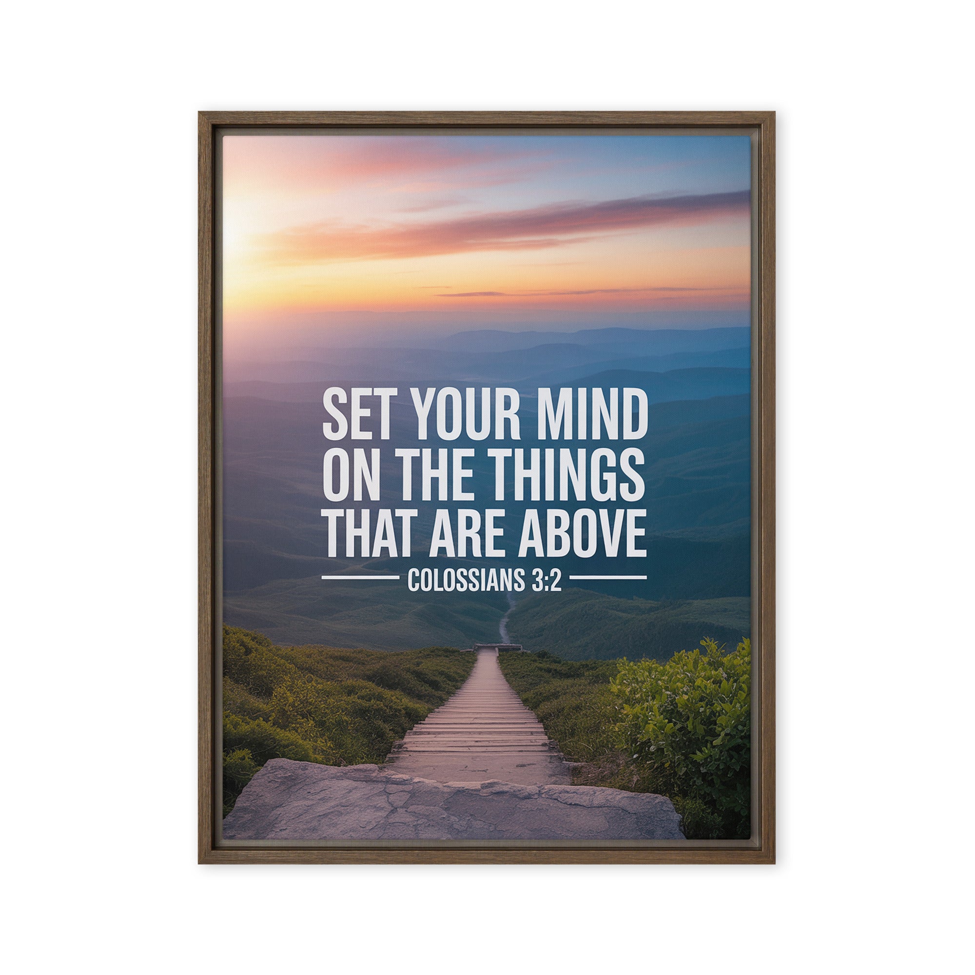 Colossians 3:2 Bible Verse your mind Framed Canvas Brown 24″×32″