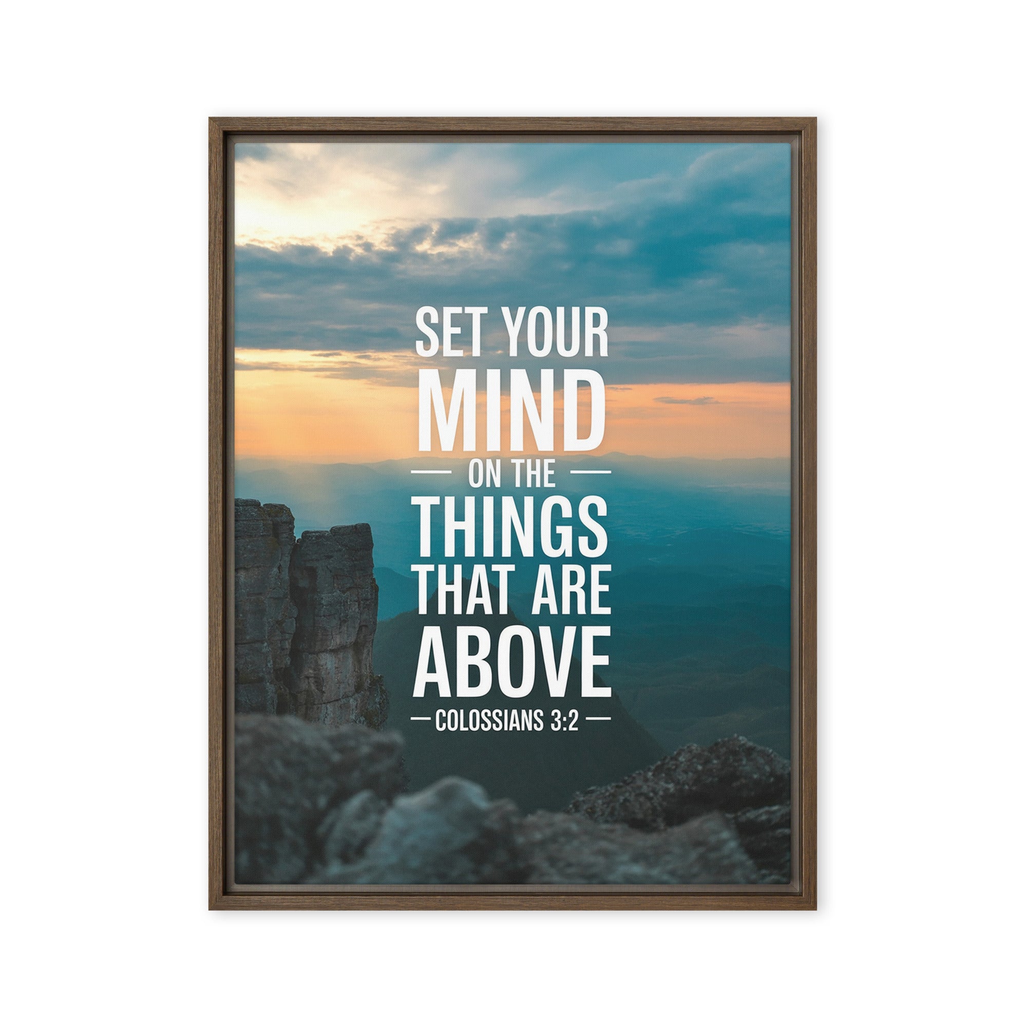 Colossians 3:2 Bible Verse on the Framed Canvas Brown 24″×32″