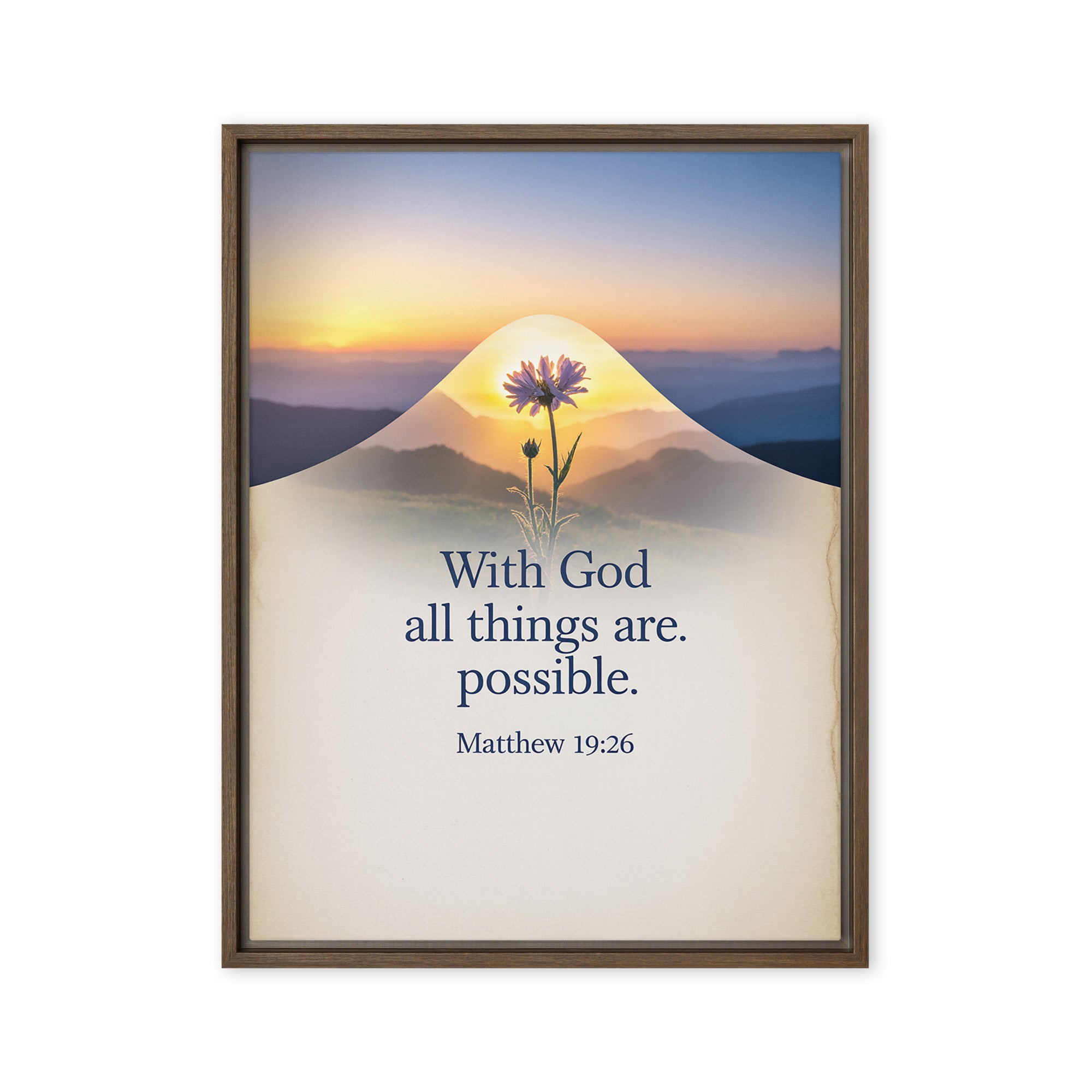 Matthew 19:26 Bible Verse at them Framed Canvas Brown 24″×32″