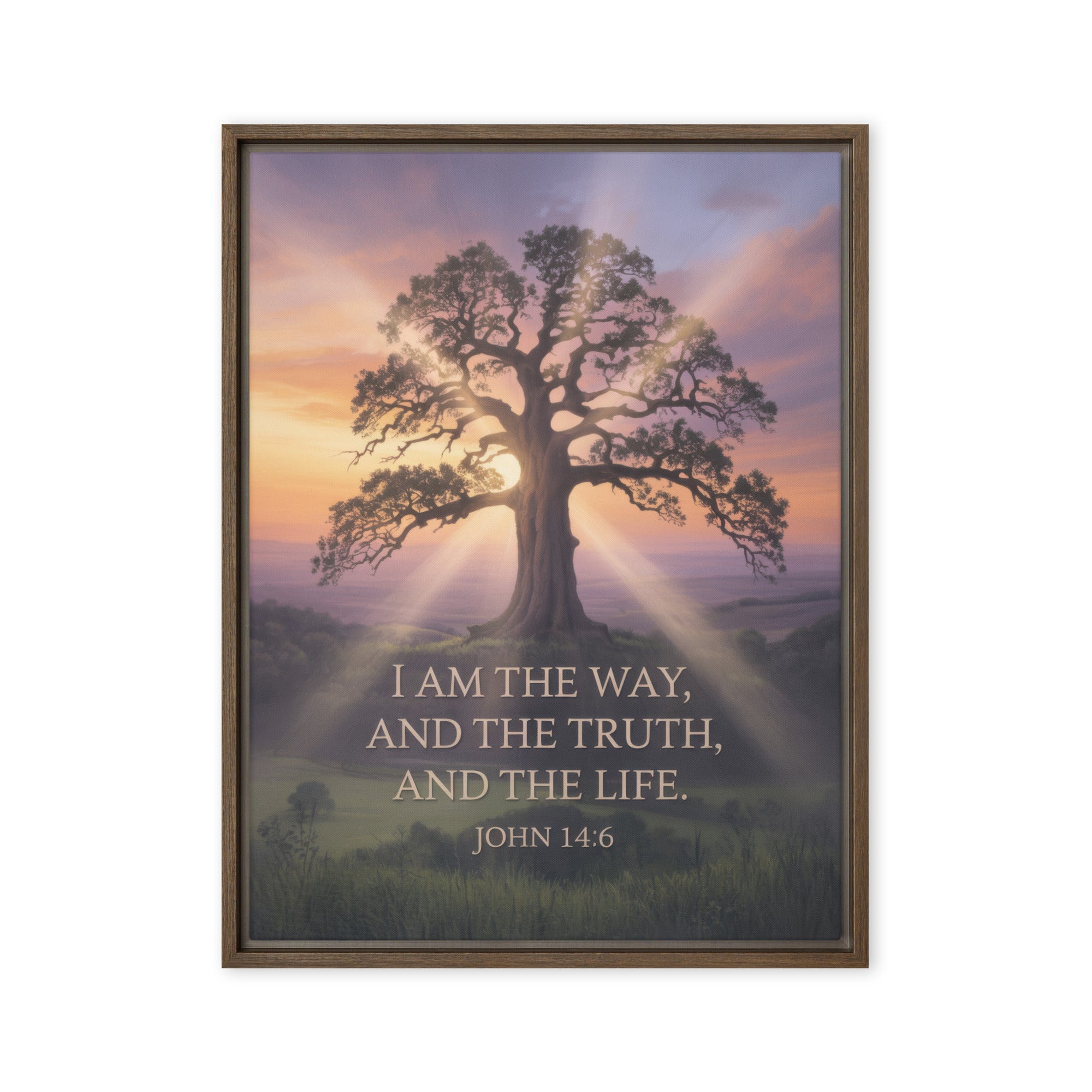 John 14:6 Bible Verse Jesus said Framed Canvas Brown 24″×32″