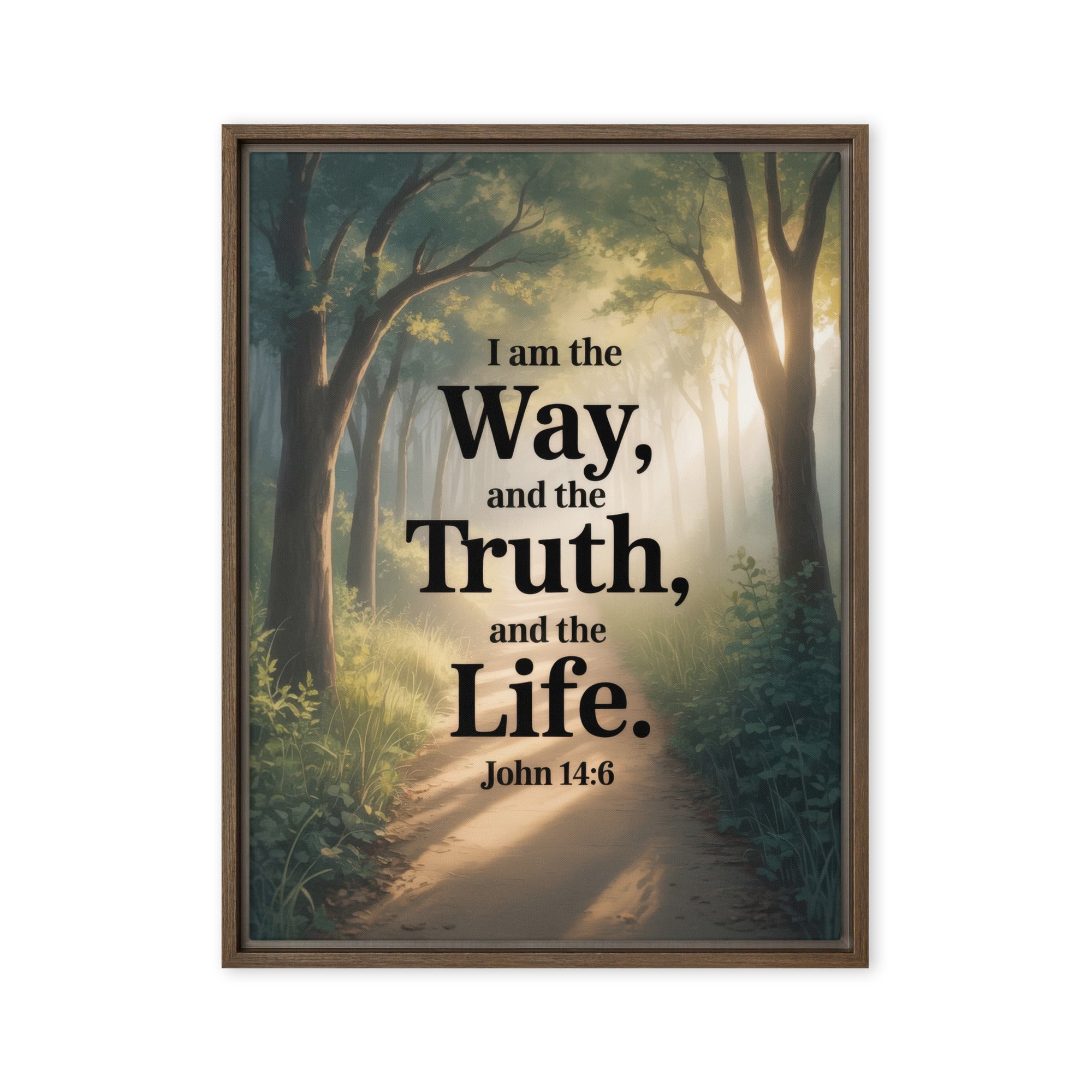 John 14:6 Bible Verse The Life Framed Canvas Brown 24″×32″