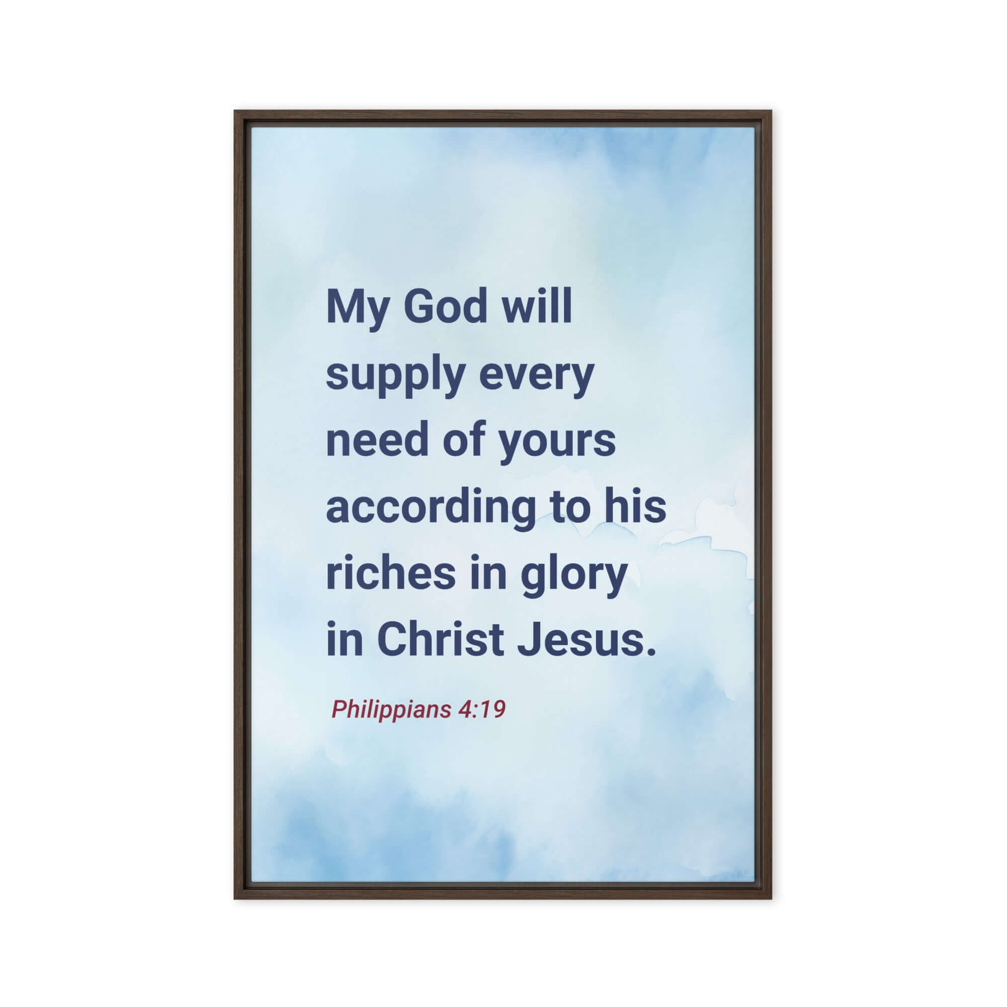 Philippians 4:19 Bible Verse, God will supply Framed Canvas Print Wall Art Brown 24″×36″