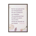 Isaiah 53:5 Bible Verse, by his wounds Framed Canvas Print Wall Art Brown 24″×36″