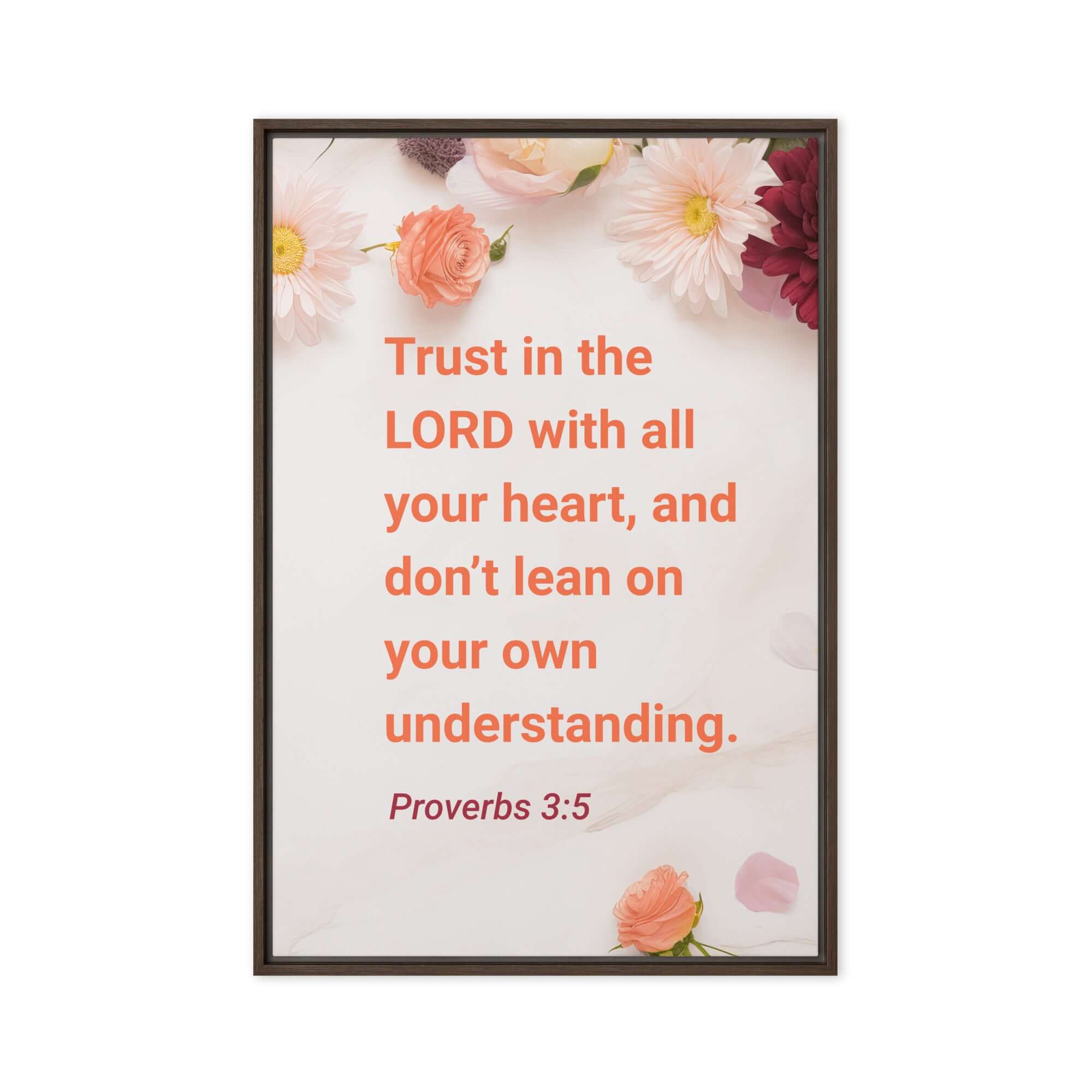 Proverbs 3:5 Bible Verse, Trust in the LORD Framed Canvas Print Wall Art Brown 24″×36″