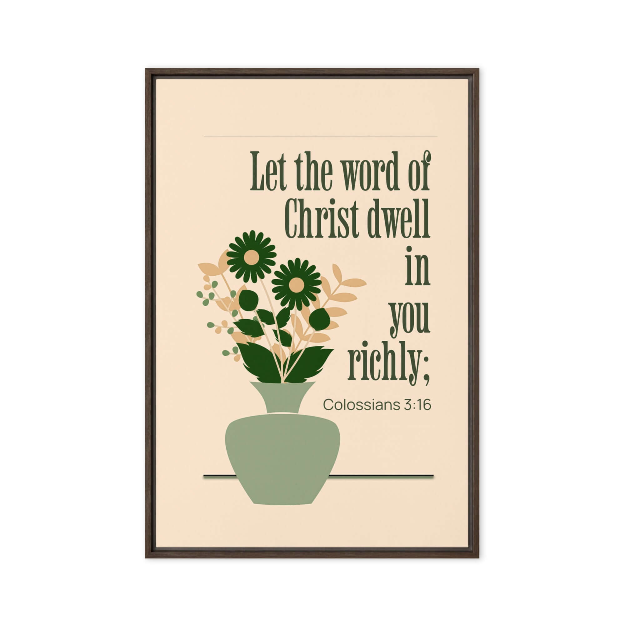 Colossians 3:16 Bible Verse, word of Christ Framed Canvas Print Wall Art Brown 24″×36″