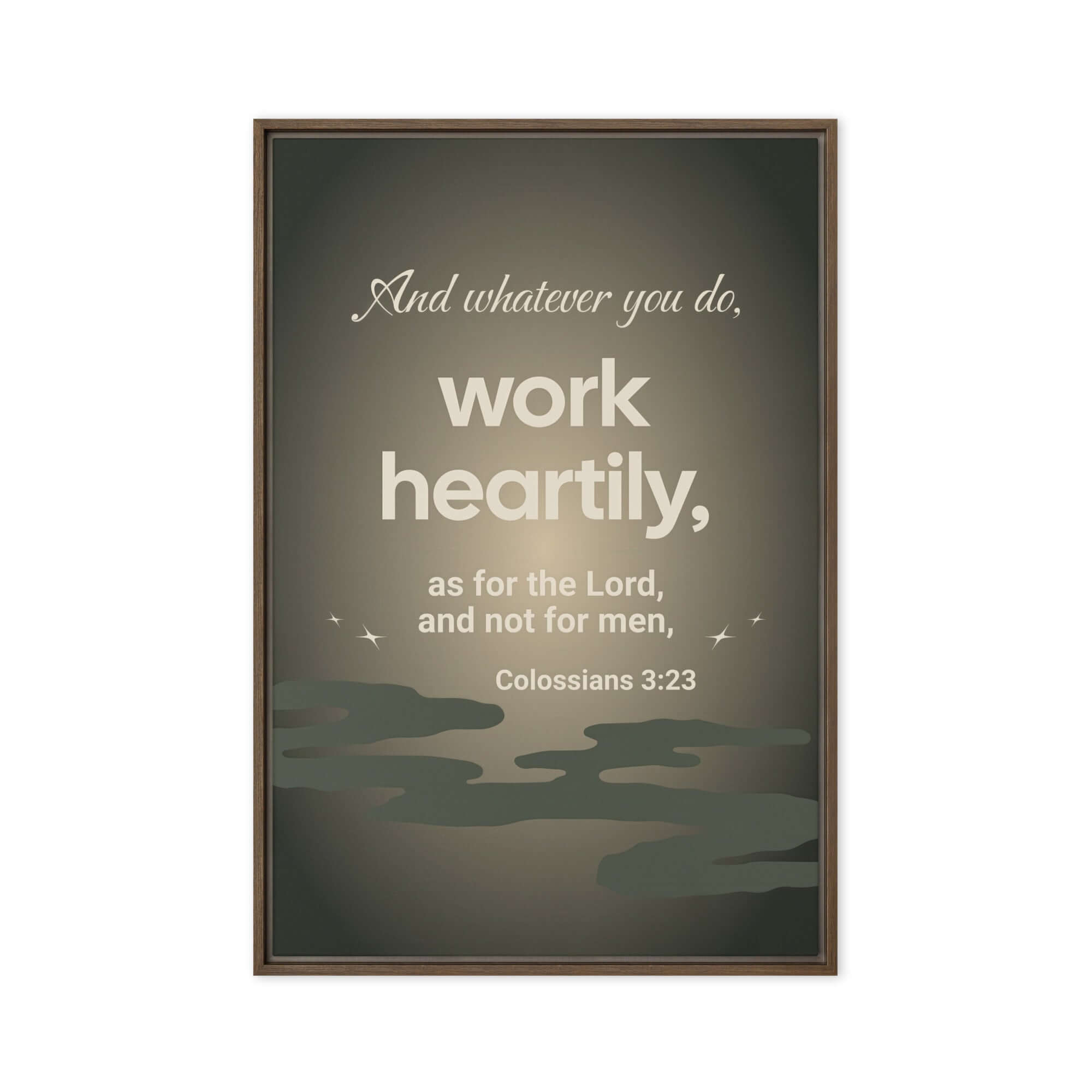 Colossians 3:23 Bible Verse, as for the Lord Framed Canvas Print Wall Art Brown 24″×36″