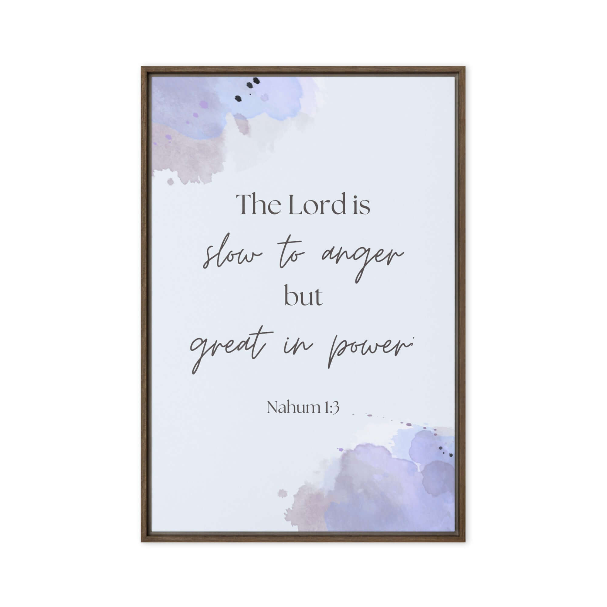 Nahum 1:3 Bible Verse, great in power Framed Canvas Print Wall Art Brown 24″×36″