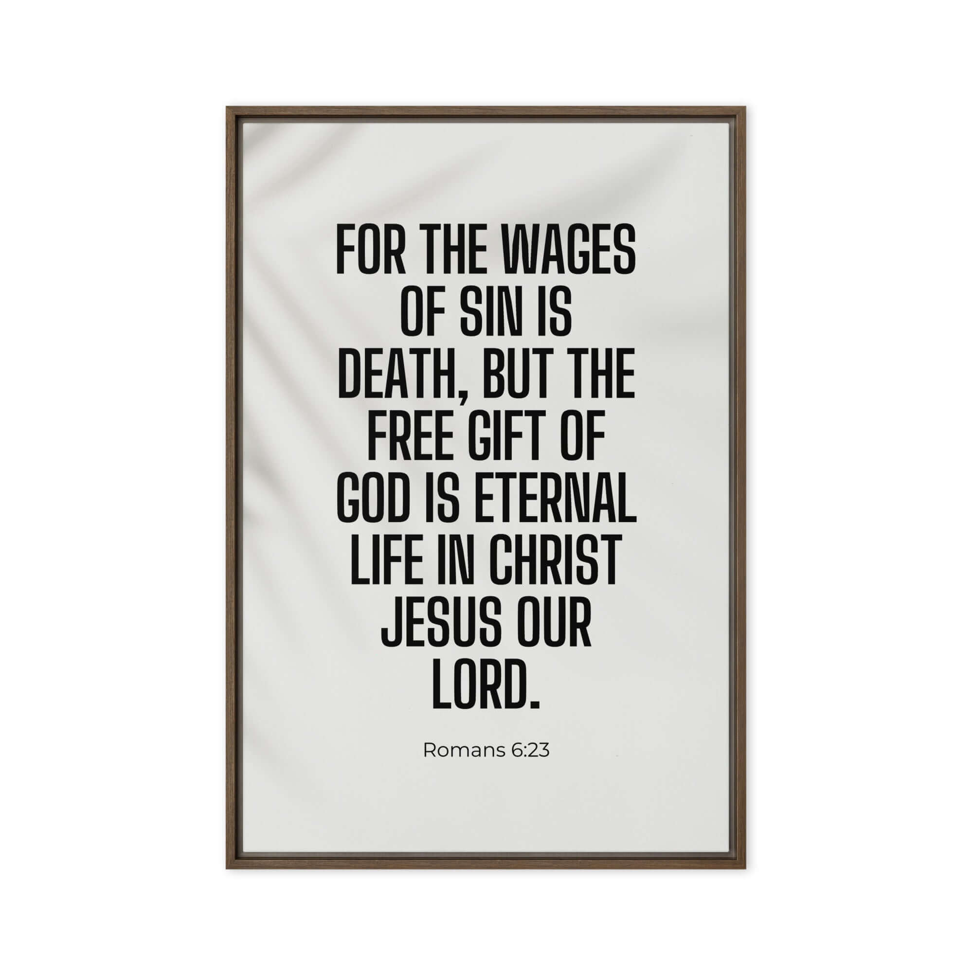 Romans 6:23 Bible Verse, eternal life Framed Canvas Print Wall Art Brown 24″×36″
