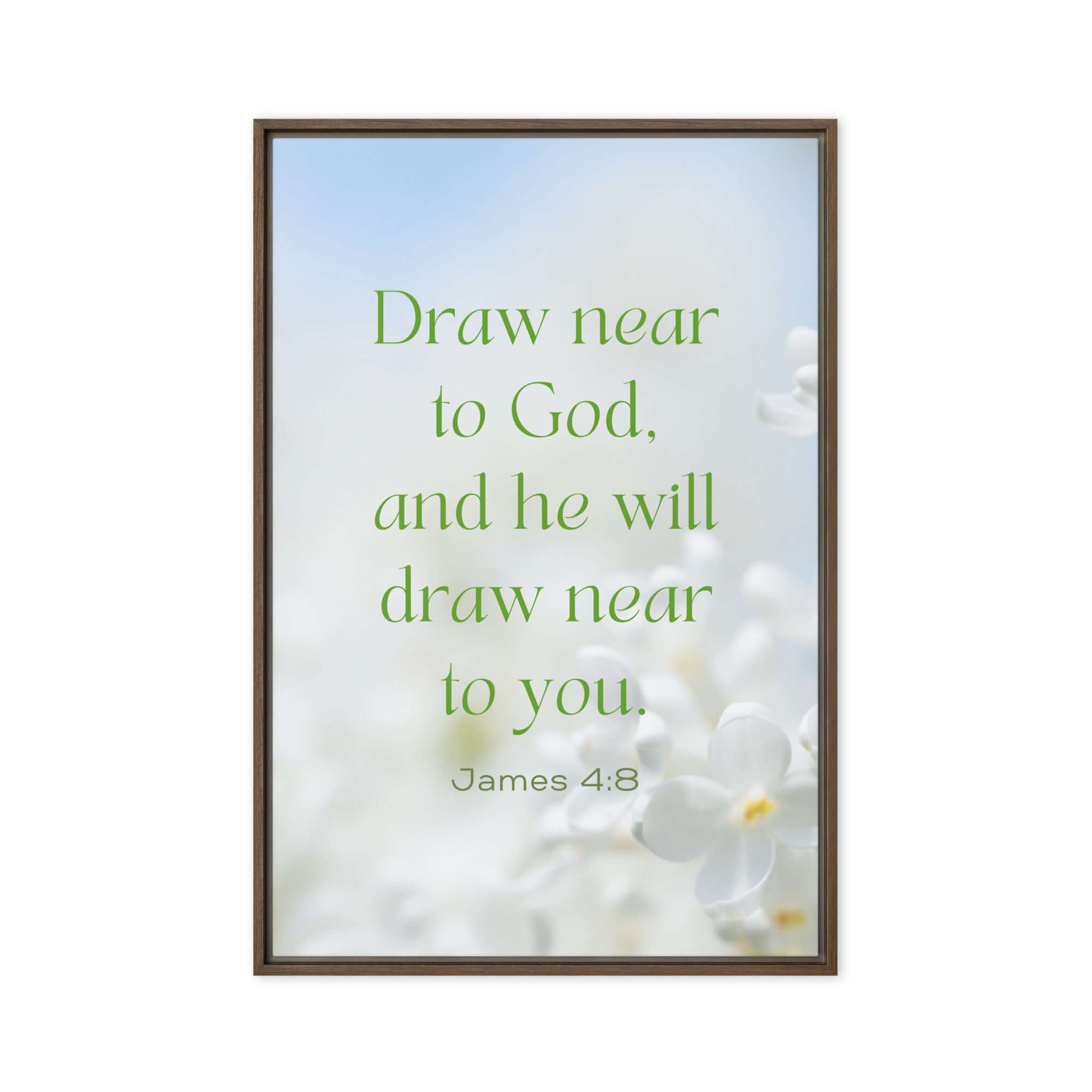 James 4:8 Bible Verse, Draw near Framed Canvas Print Wall Art Brown 24″×36″