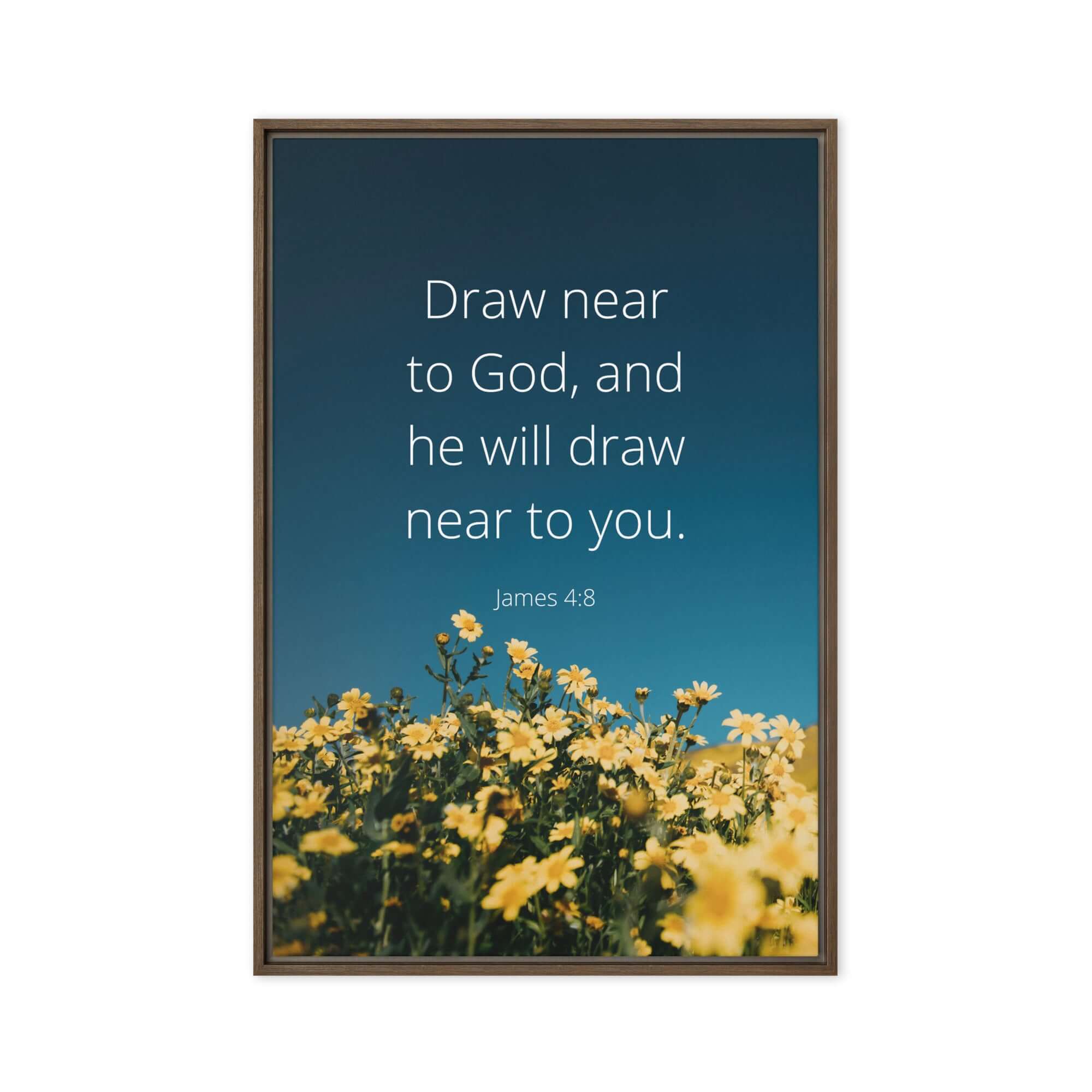 James 4:8 Bible Verse, near to you Framed Canvas Print Wall Art Brown 24″×36″