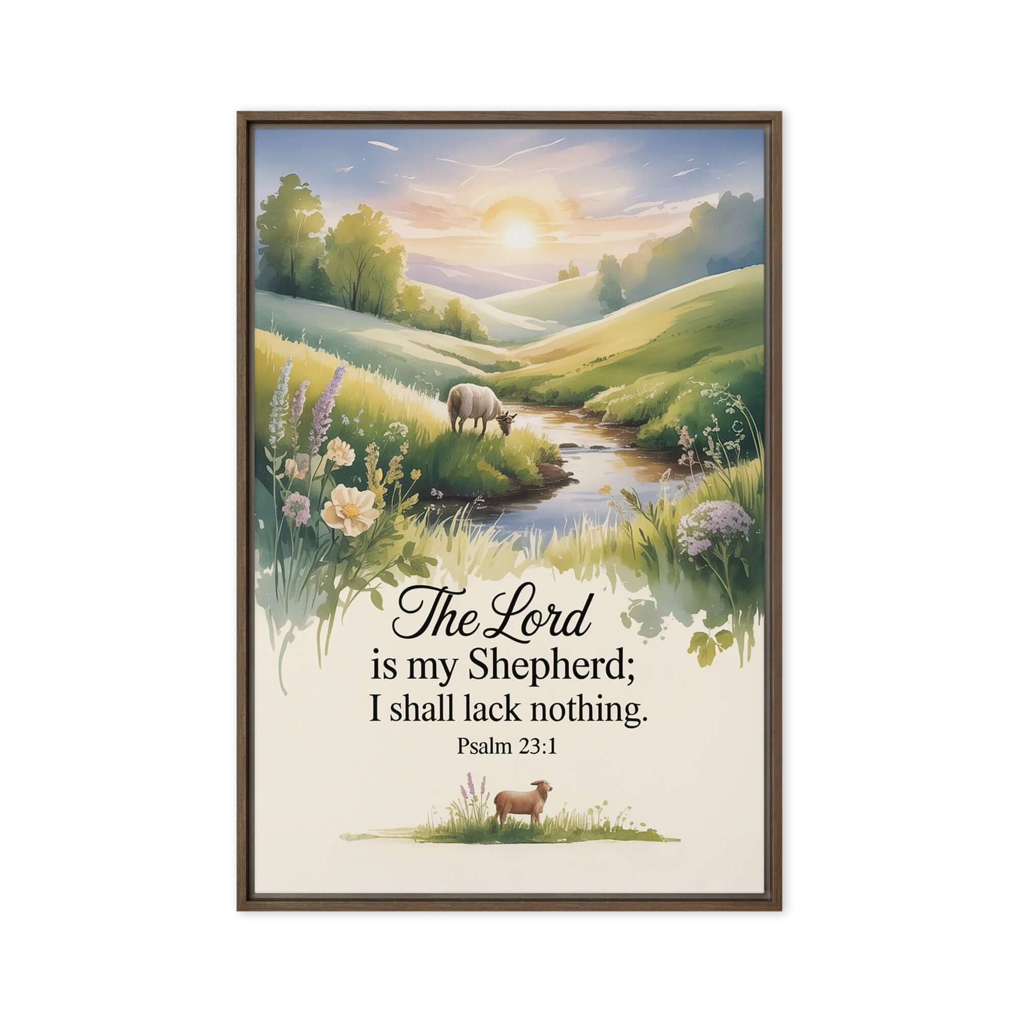 Psalm 23:1 Bible Verse, Lord Framed Canvas Brown 24″×36″