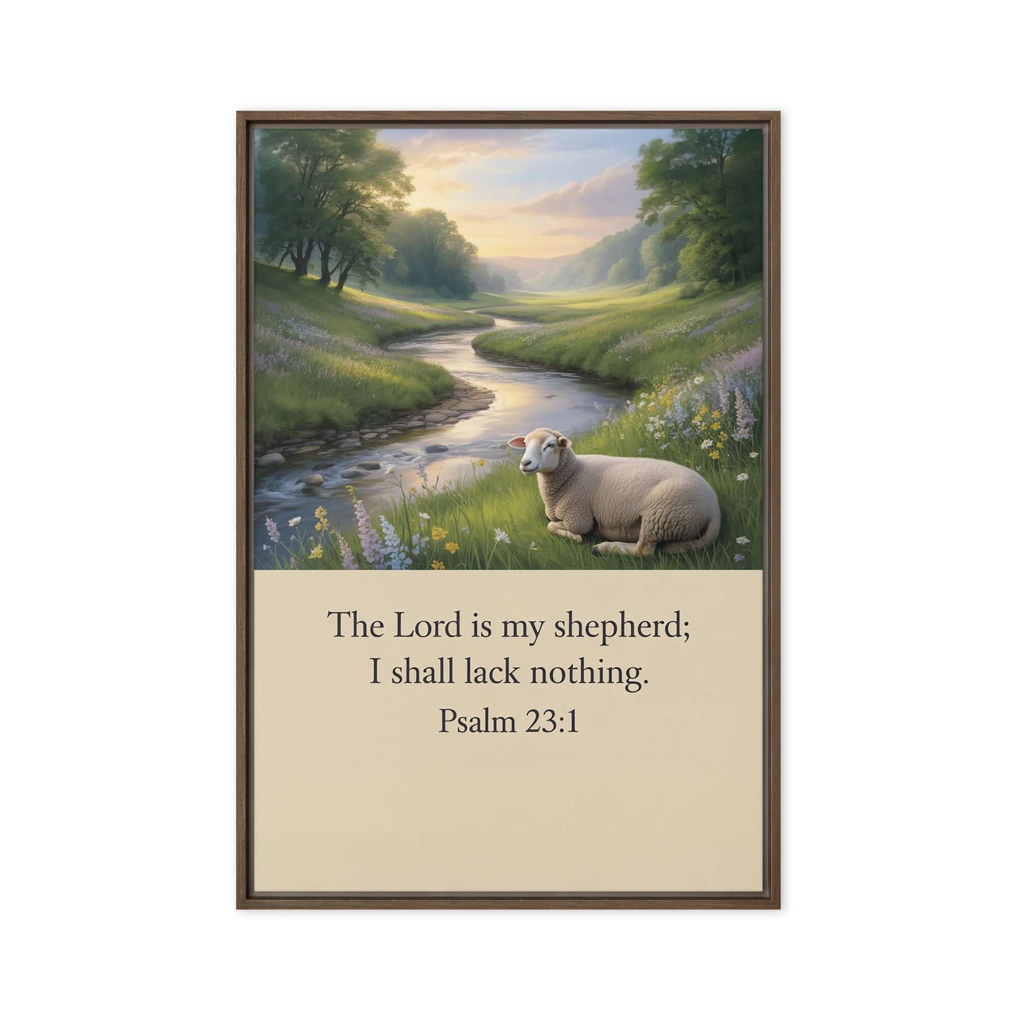 Psalm 23:1 Bible Verse, I shall Framed Canvas Brown 24″×36″