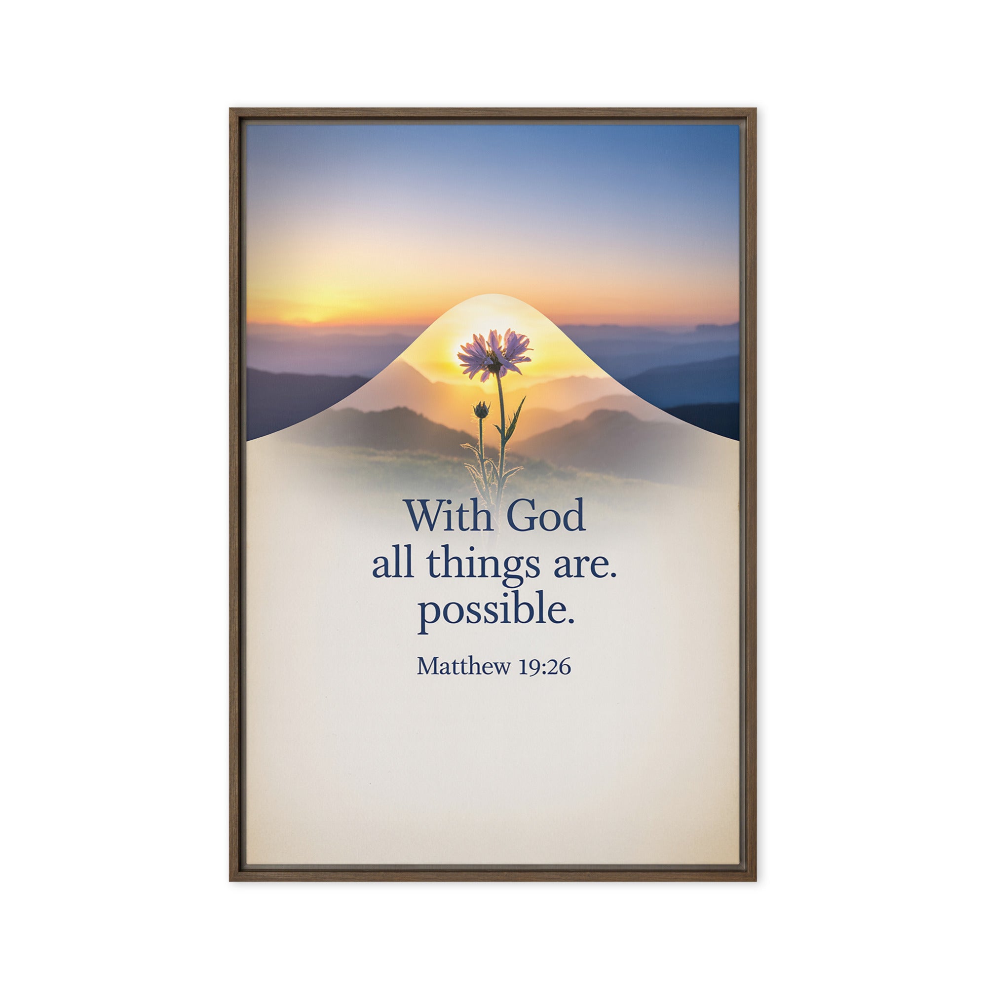 Matthew 19:26 Bible Verse at them Framed Canvas Brown 24″×36″