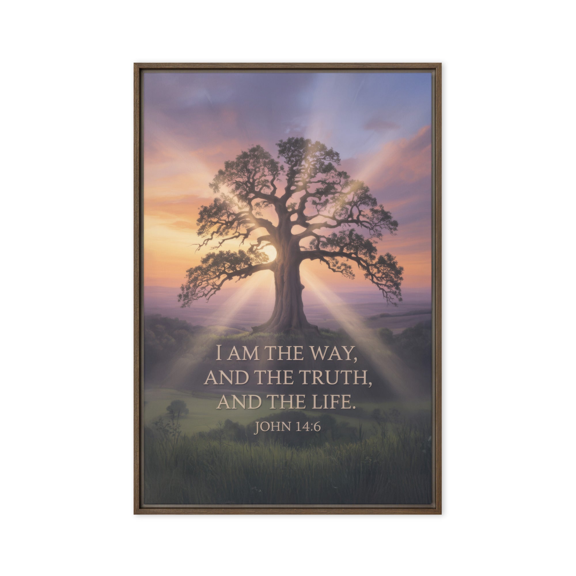 John 14:6 Bible Verse Jesus said Framed Canvas Brown 24″×36″