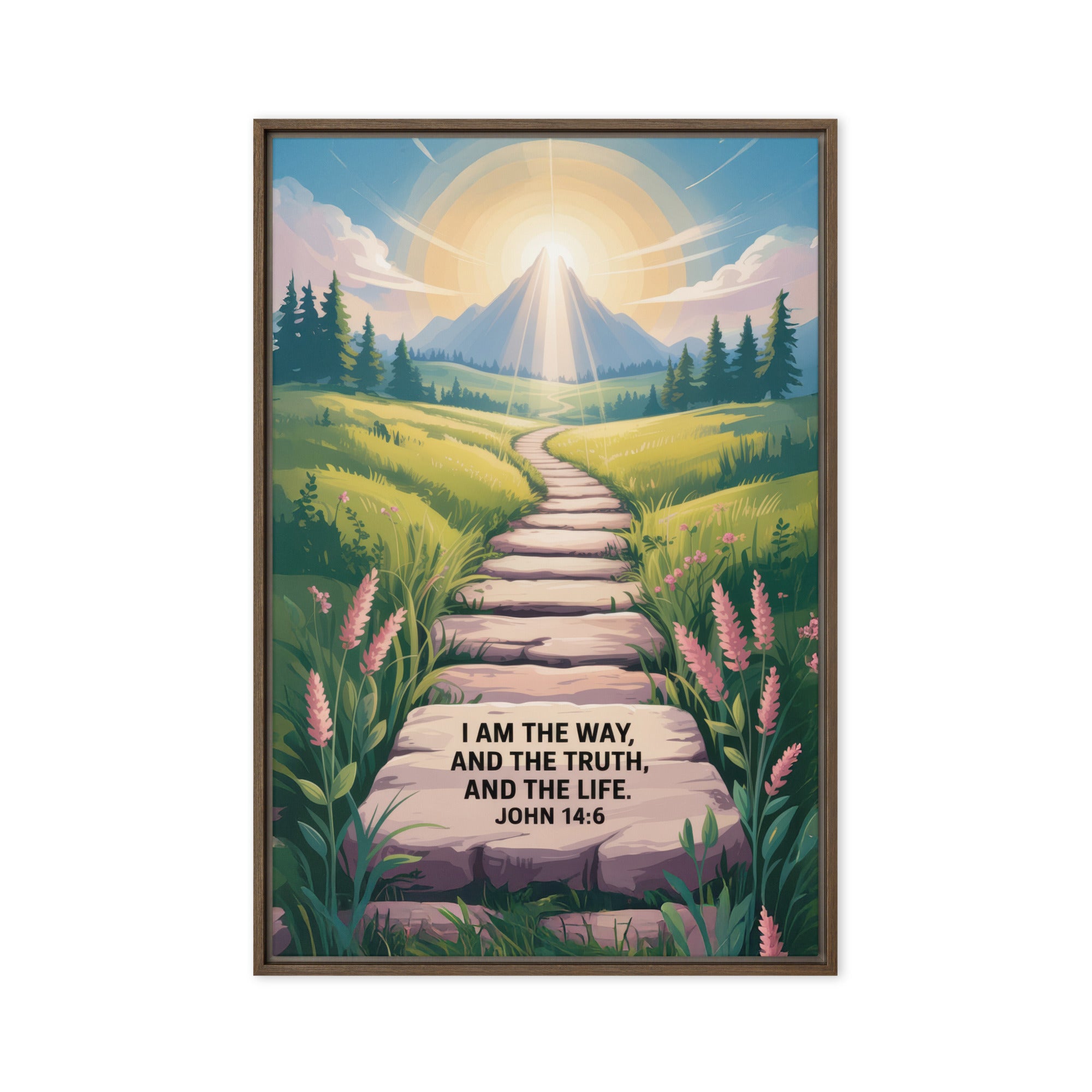 John 14:6 Bible Verse The Truth Framed Canvas Brown 24″×36″