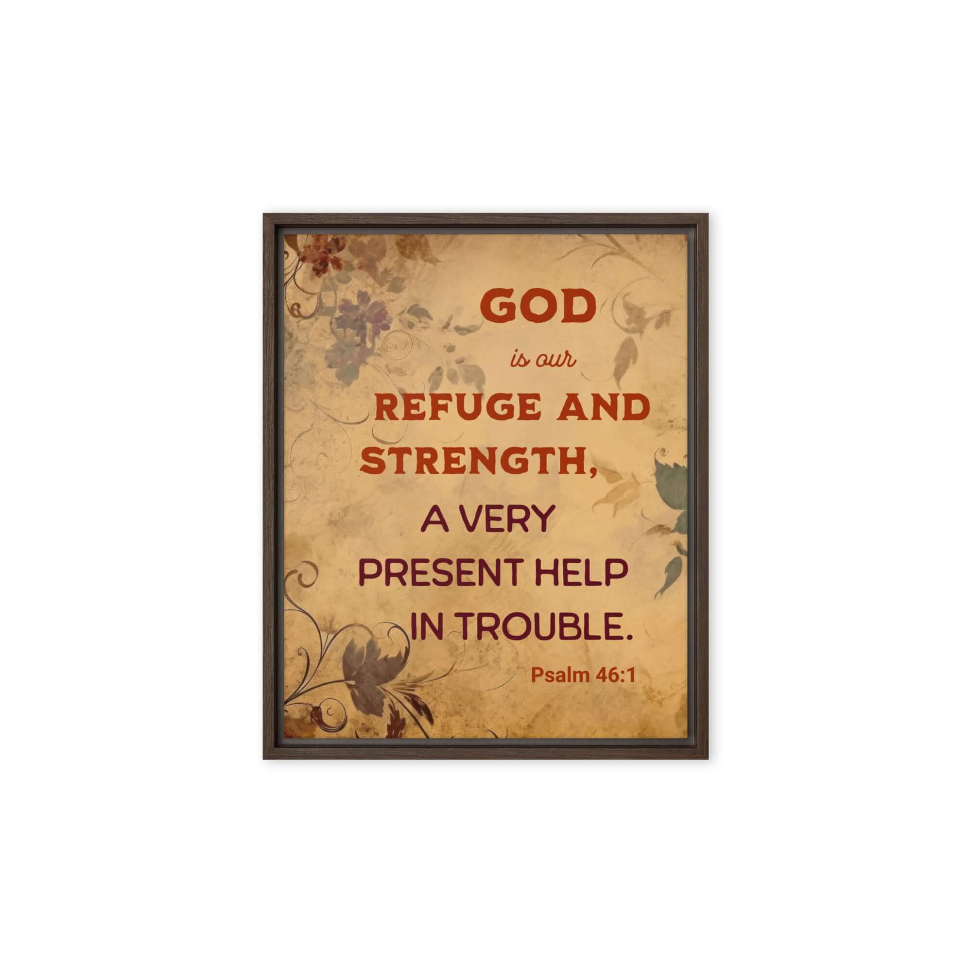 Psalm 46:1 Bible Verse, God is Our Refuge Framed Canvas Print Wall Art Brown 8″×10″