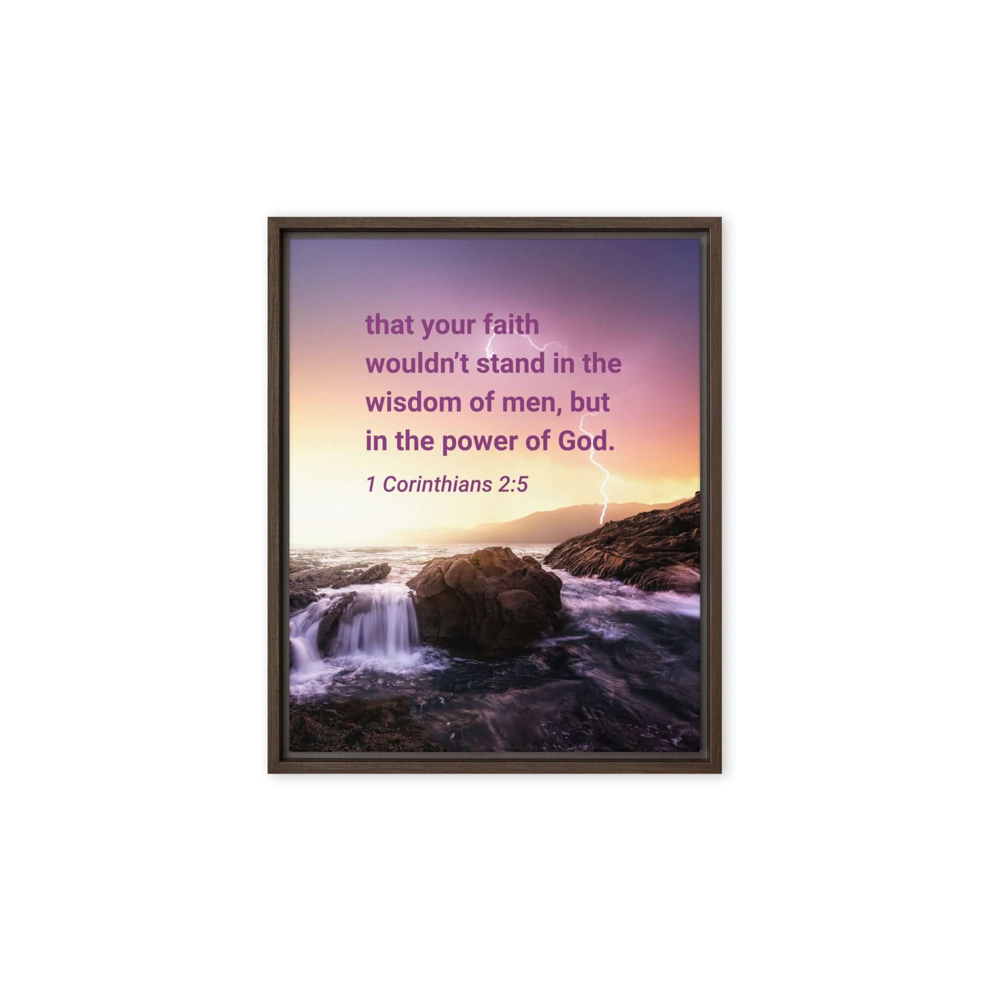 1 Corinthians 2:5 Bible Verse, power of God Framed Canvas Print Wall Art Brown 8″×10″