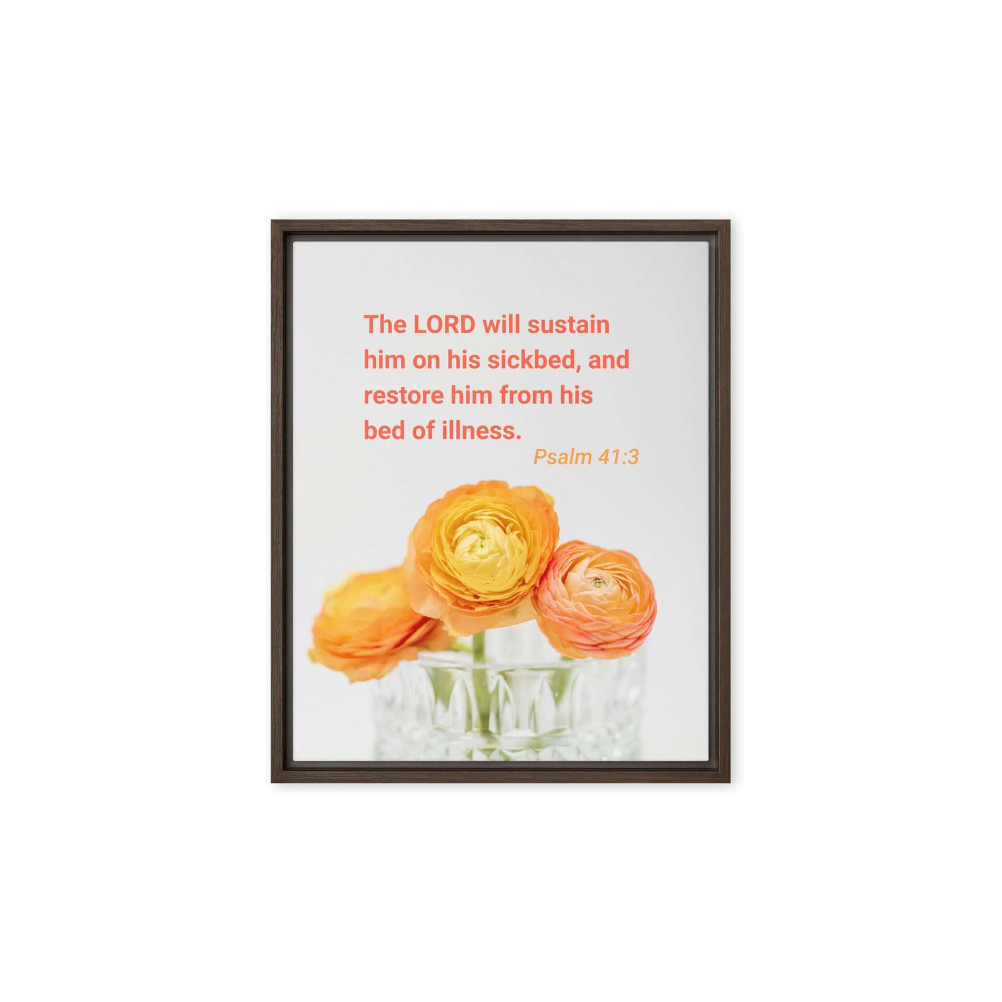 Psalm 41:3 Bible Verse, LORD will sustain Framed Canvas Print Wall Art Brown 8″×10″