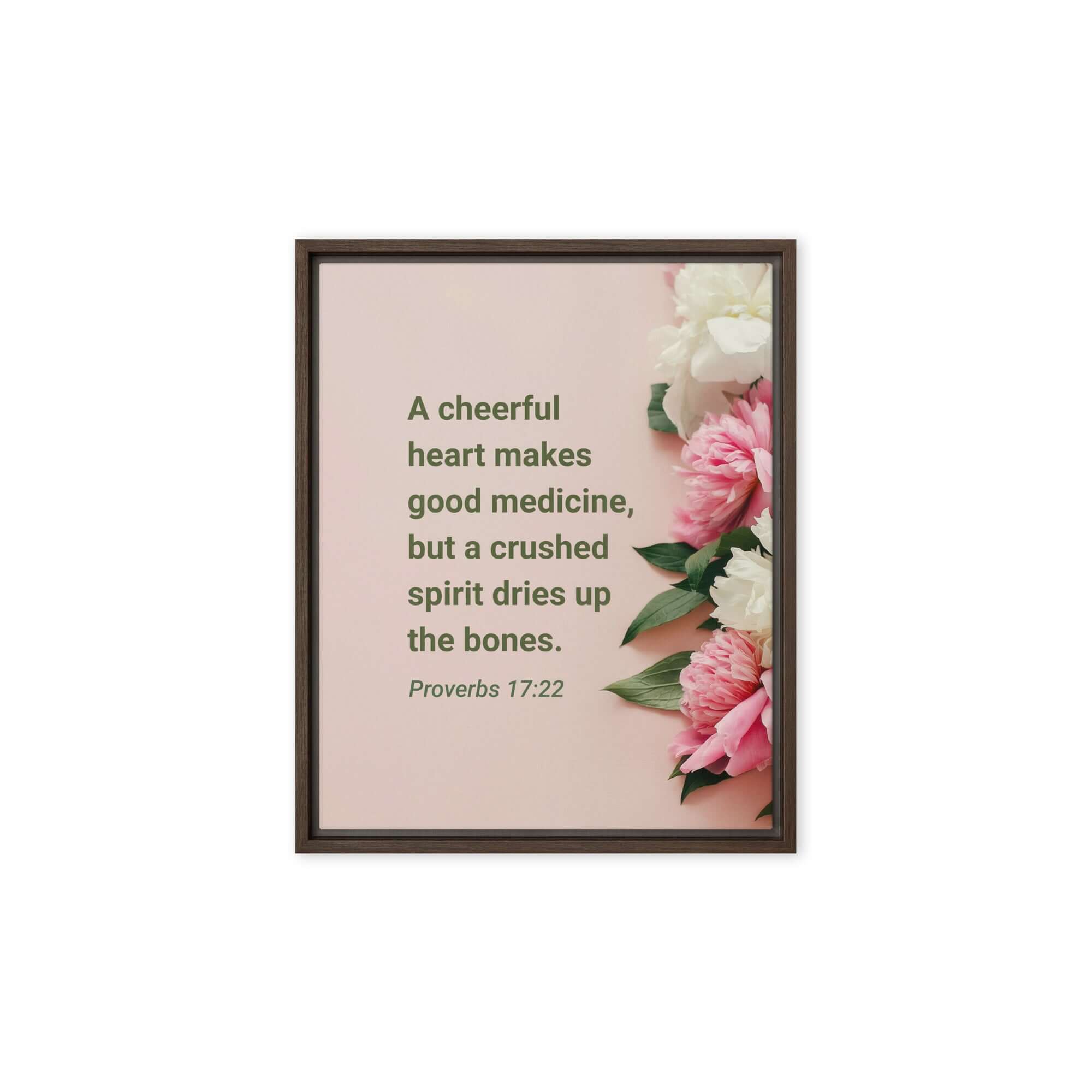 Proverbs 17:22 Bible Verse, good medicine Framed Canvas Print Wall Art Brown 8″×10″