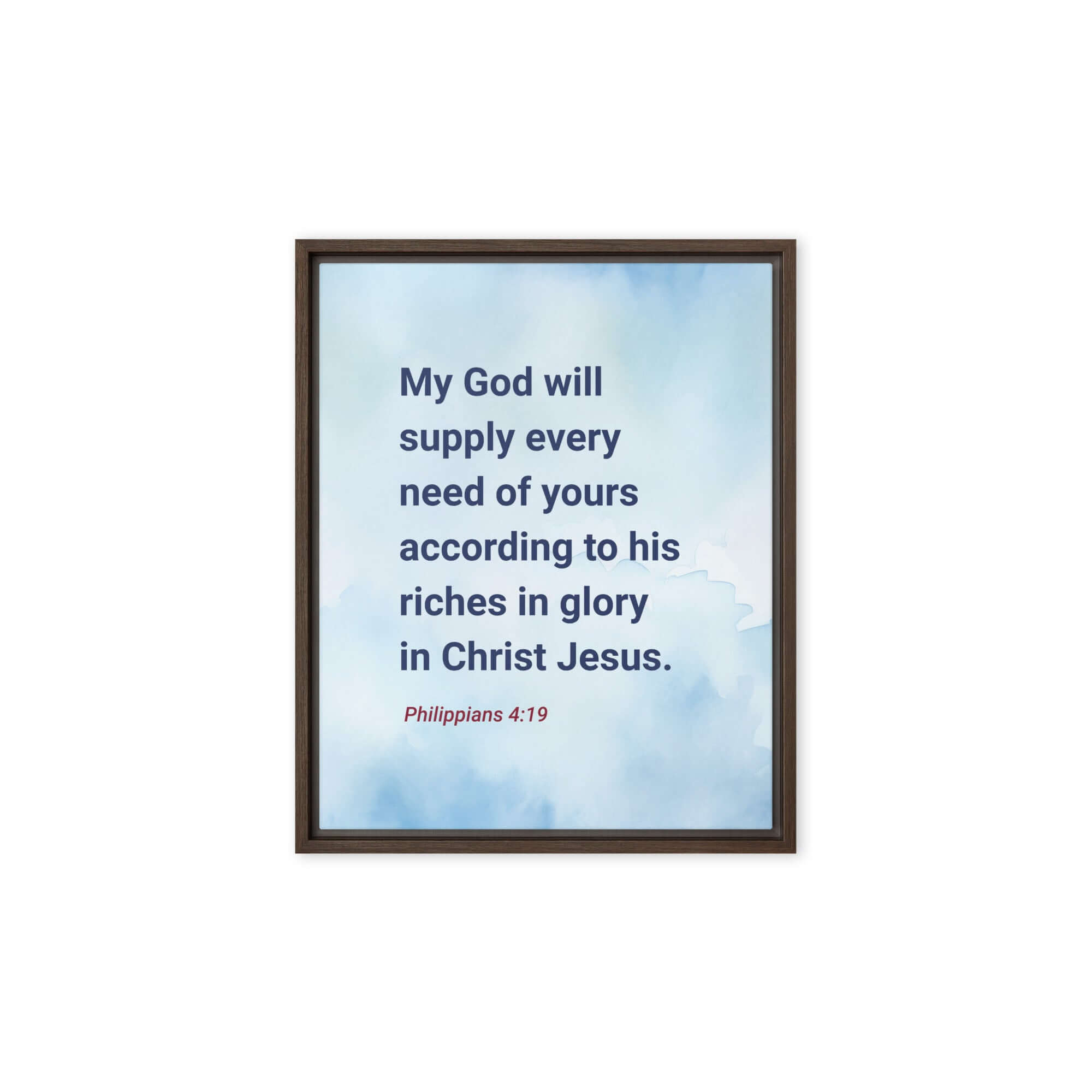 Philippians 4:19 Bible Verse, God will supply Framed Canvas Print Wall Art Brown 8″×10″