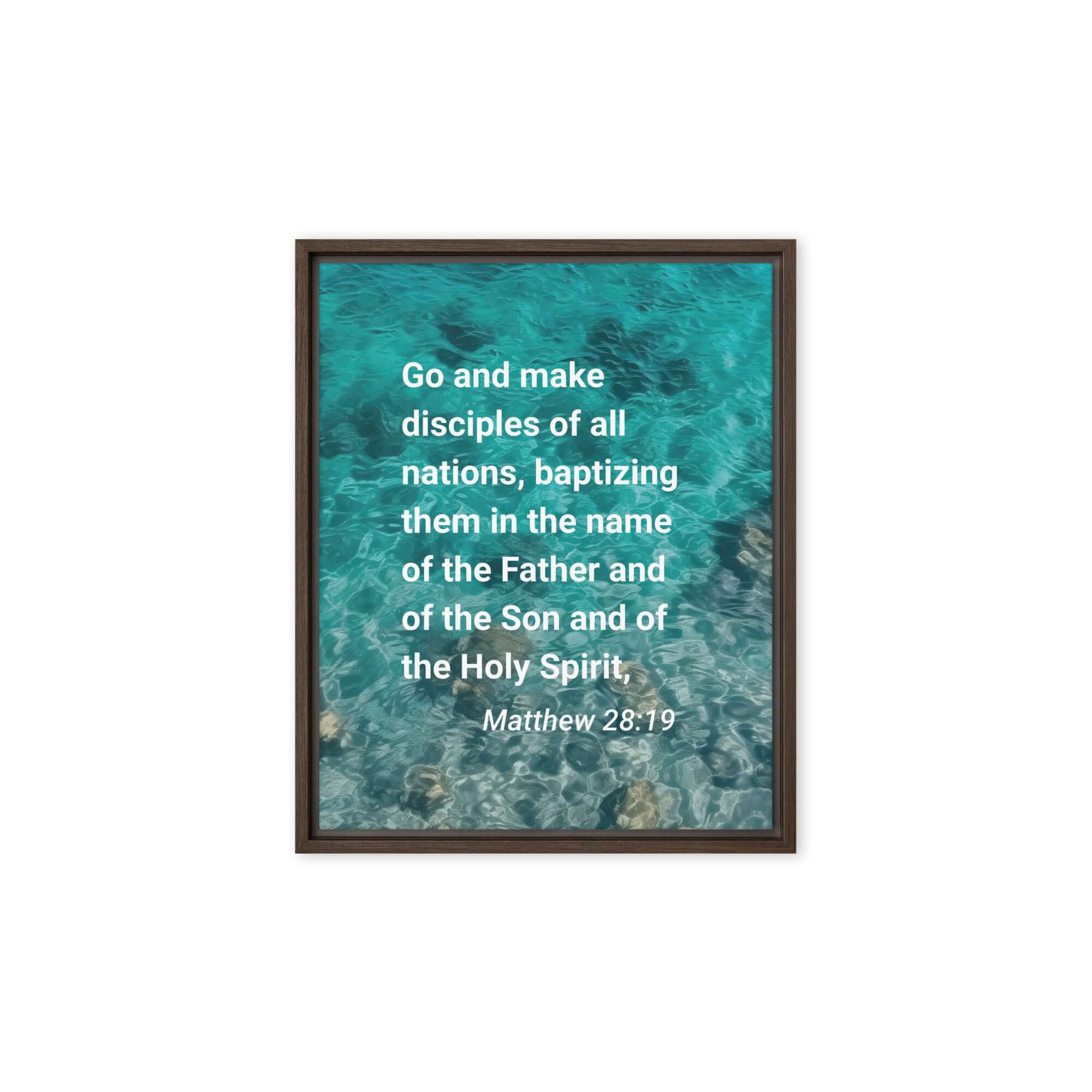 Matthew 28:19 Bible Verse, Make Disciples Framed Canvas Print Wall Art Brown 8″×10″