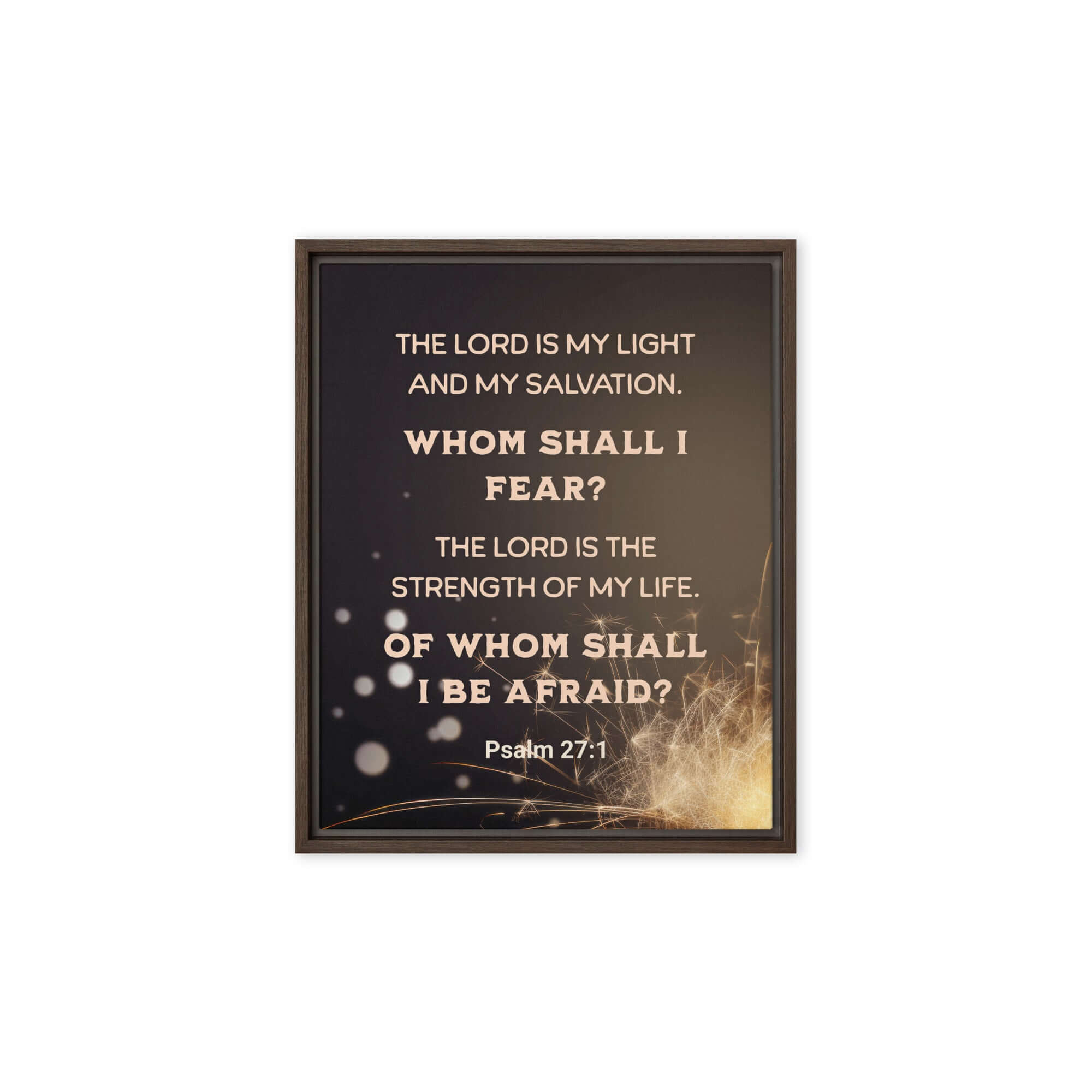 Psalm 27:1 Bible Verse, The LORD is My Light Framed Canvas Print Wall Art Brown 8″×10″