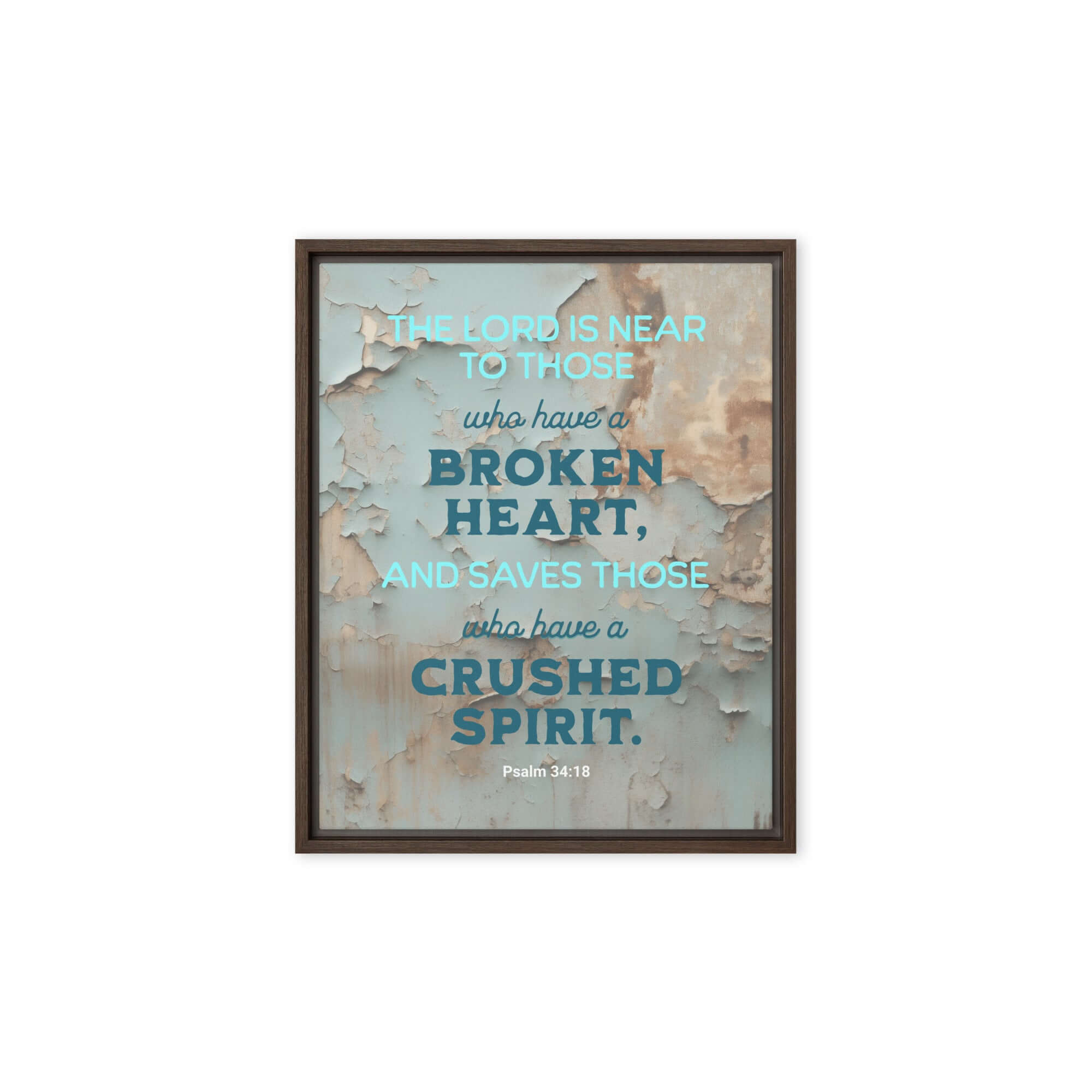 Psalm 34:18 Bible Verse, The LORD is Near Framed Canvas Print Wall Art Brown 8″×10″