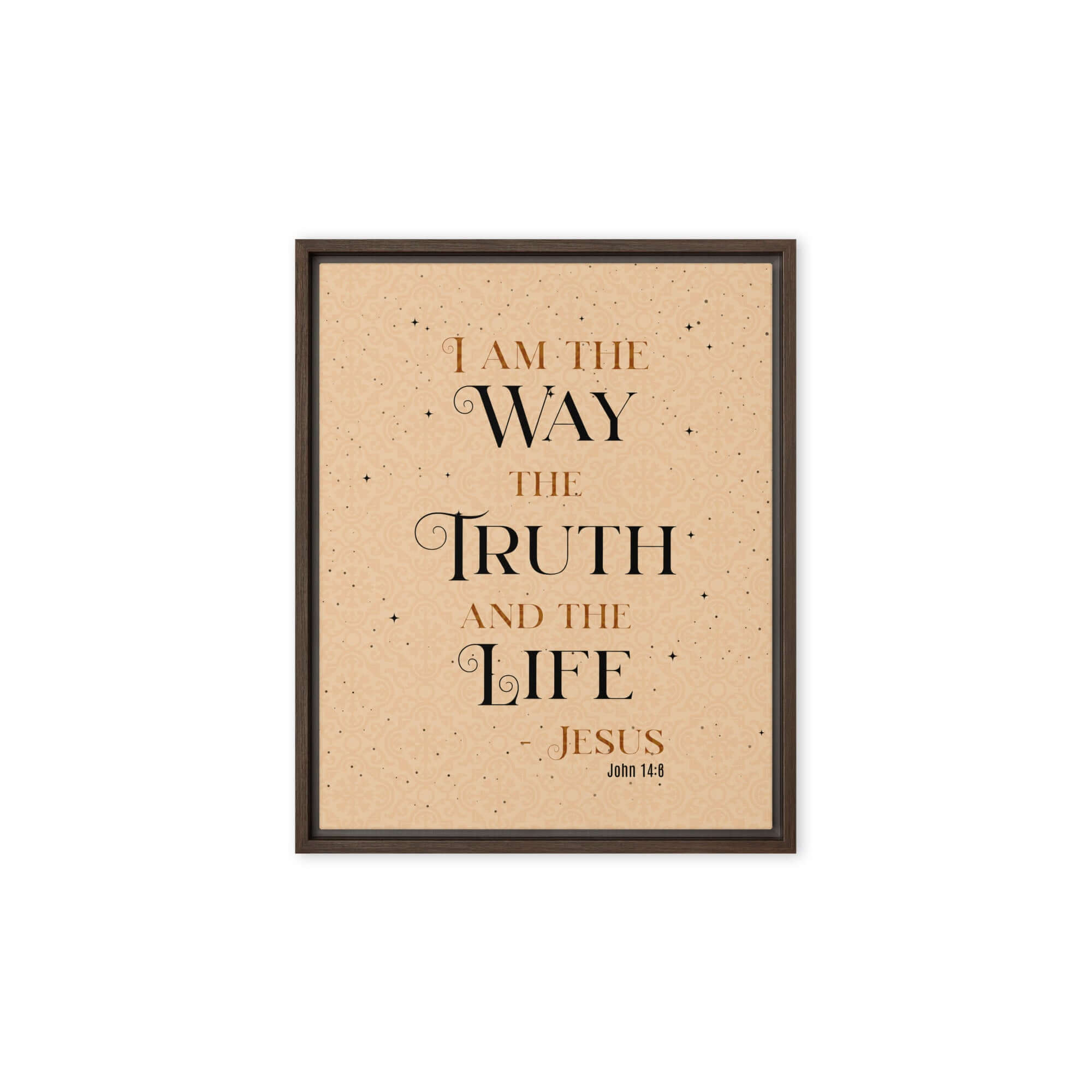John 14:6 Bible Verse, Color Text Brown Background Framed Canvas Print Wall Art Brown 8″×10″